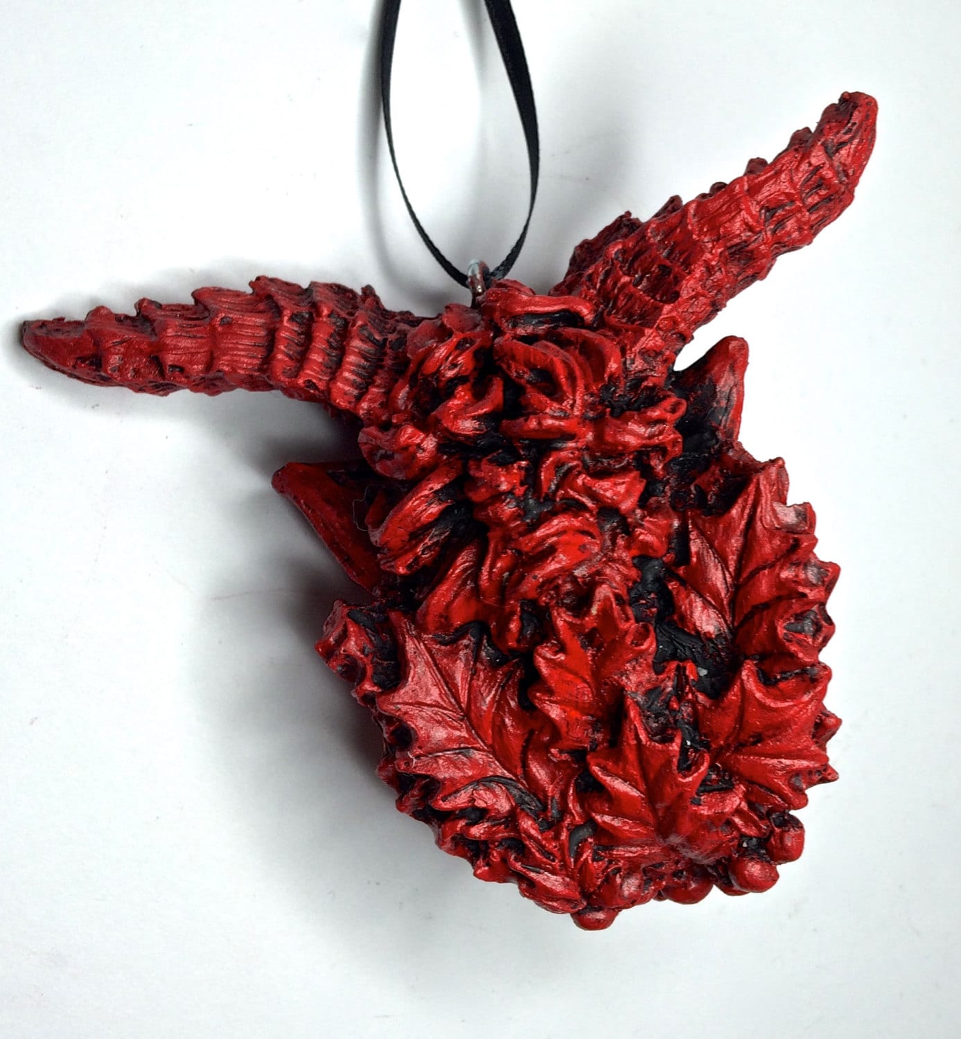 Krampus Head Ornament, Hand Painted Resin Sculpture | Mythical Creature Figurine | Unique Dark Christmas Demon for Gothic Holiday Decor