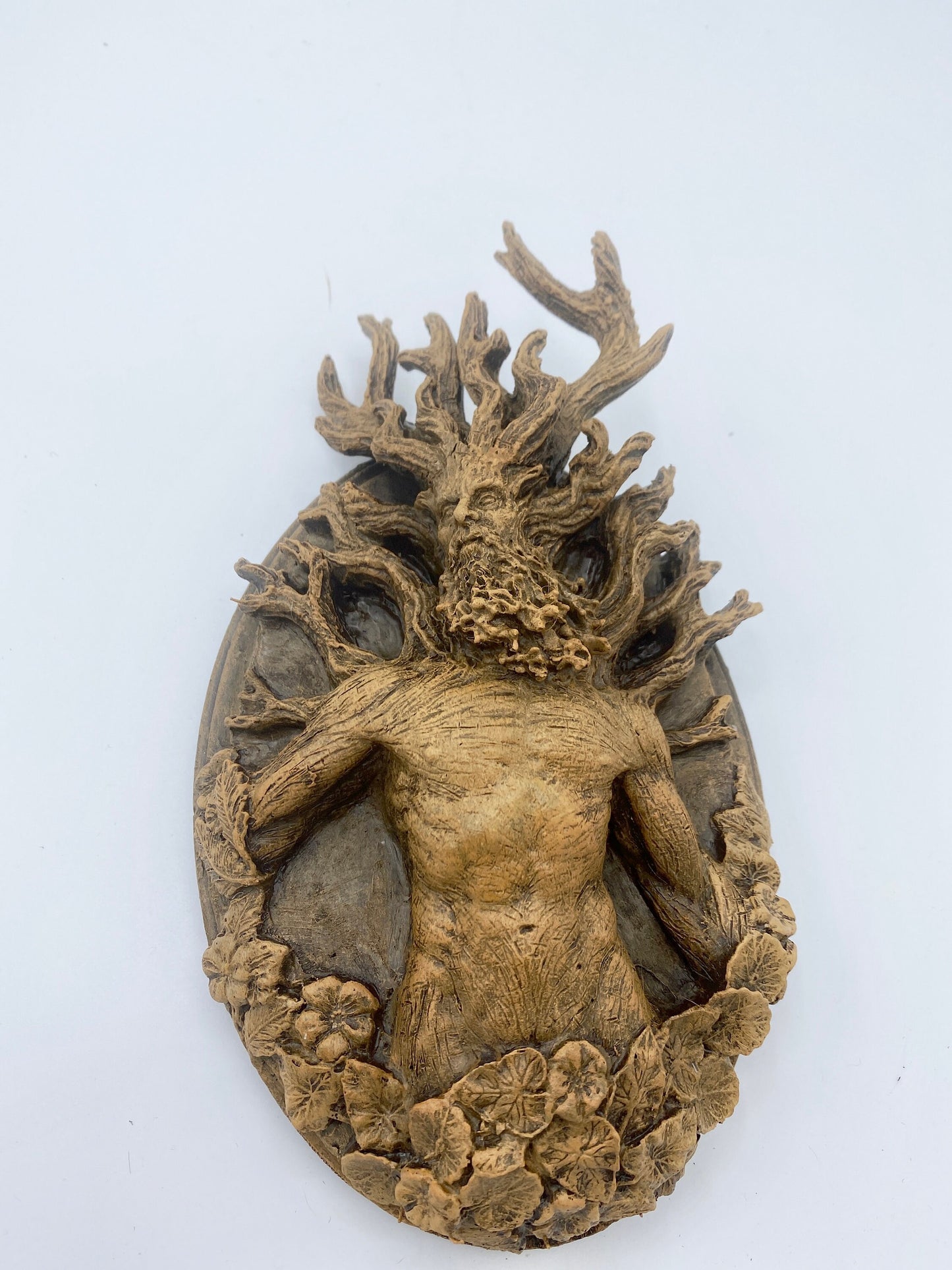 Green Man/ Cernunnos Wall Plaque, Hand Painted Resin Sculpture | Mythic Forest Creature Wall Art |Woodland Ent Wall Plaque for Nature Lovers
