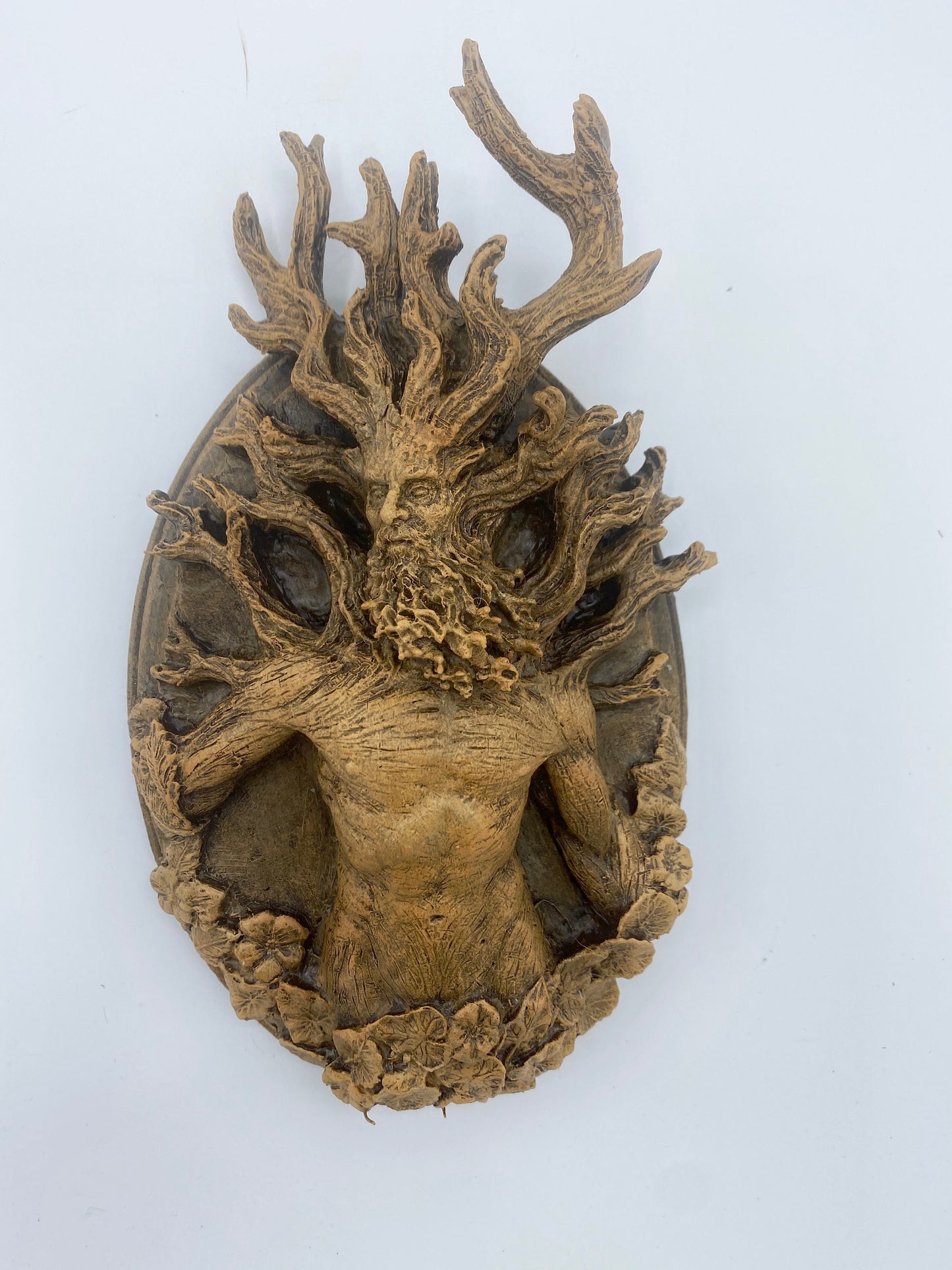 Green Man/ Cernunnos Wall Plaque, Hand Painted Resin Sculpture | Mythic Forest Creature Wall Art |Woodland Ent Wall Plaque for Nature Lovers