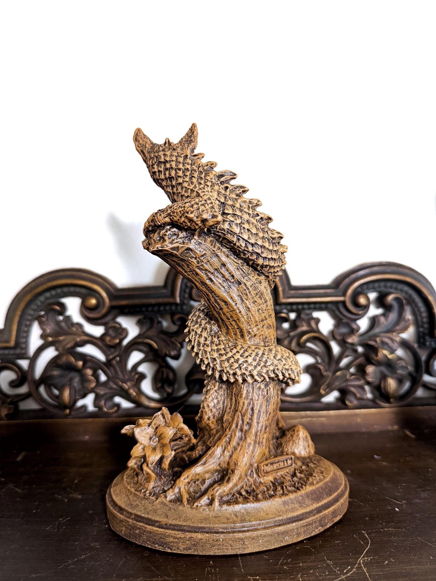 Tatzelwurm/ Dragon Cat Statue, Hand Painted Resin Sculpture | Mythical Creature Figurine | Unique Legendary Cat Figurine. Fantasy Art Decor