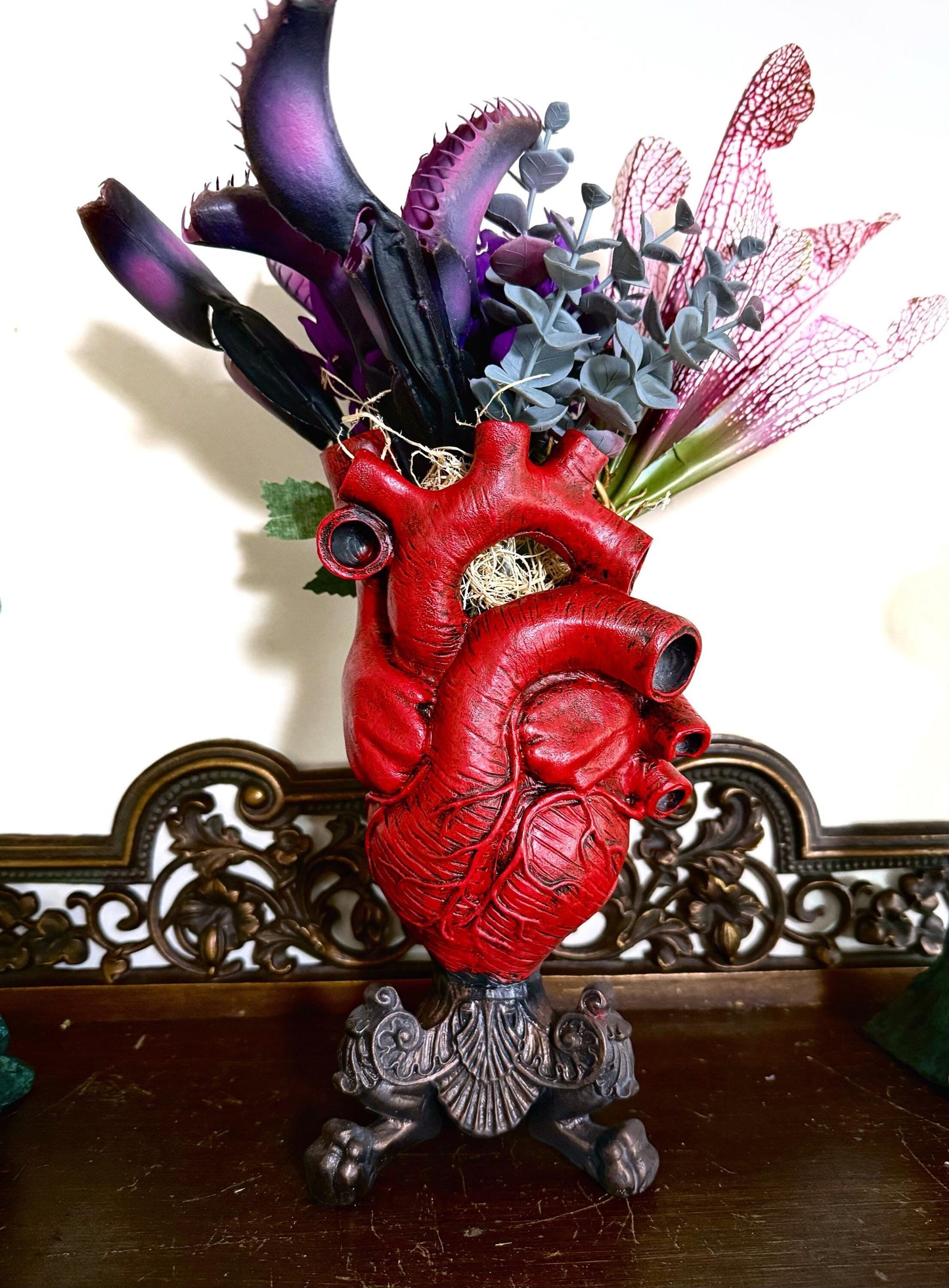 Anatomical Heart Vase, Red Finish | Unique Gothic Home Decor | Resin Sculpture Flower Vase, Medical Gift and Gothic Home Decor