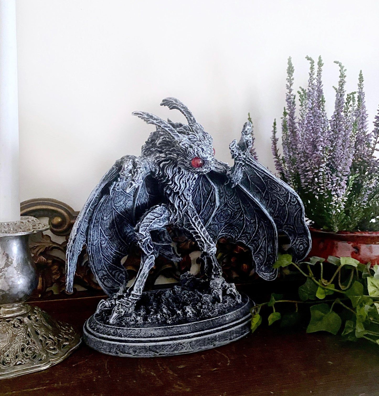 Mothman Statue, Hand Painted Resin Sculpture | Cryptozoology Creature Figurine | Urban Legend Moth Man Monster Figurine, Horror Art Decor