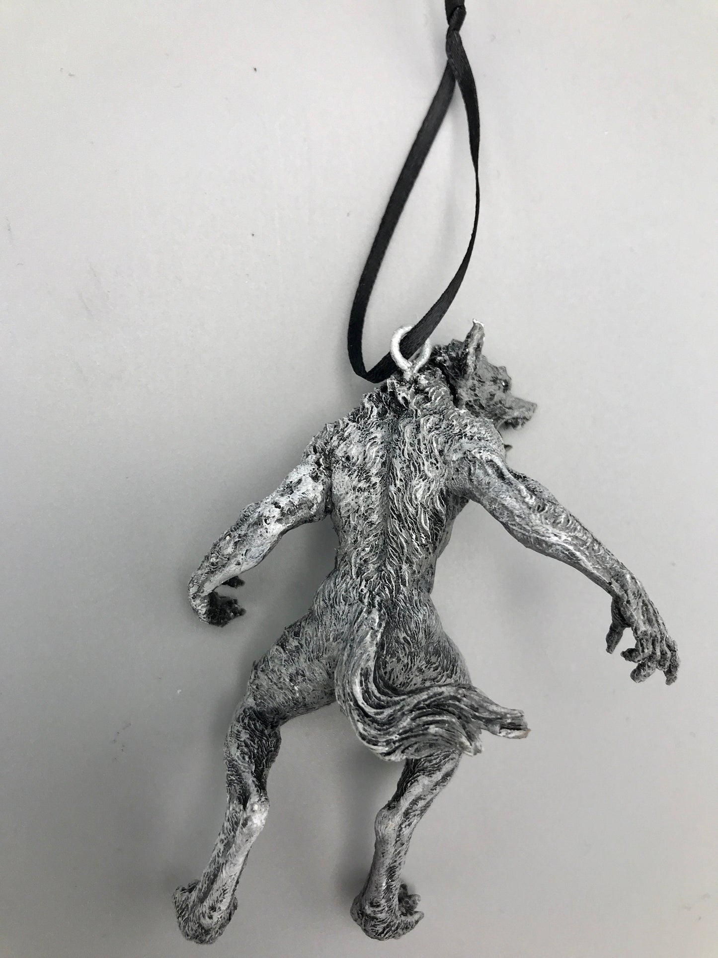 Werewolf Ornament, Grayscale, Hand Painted Resin Sculpture | Gothic Halloween Legendary Monster | Dark Folklore for Spooky Holiday Ornament