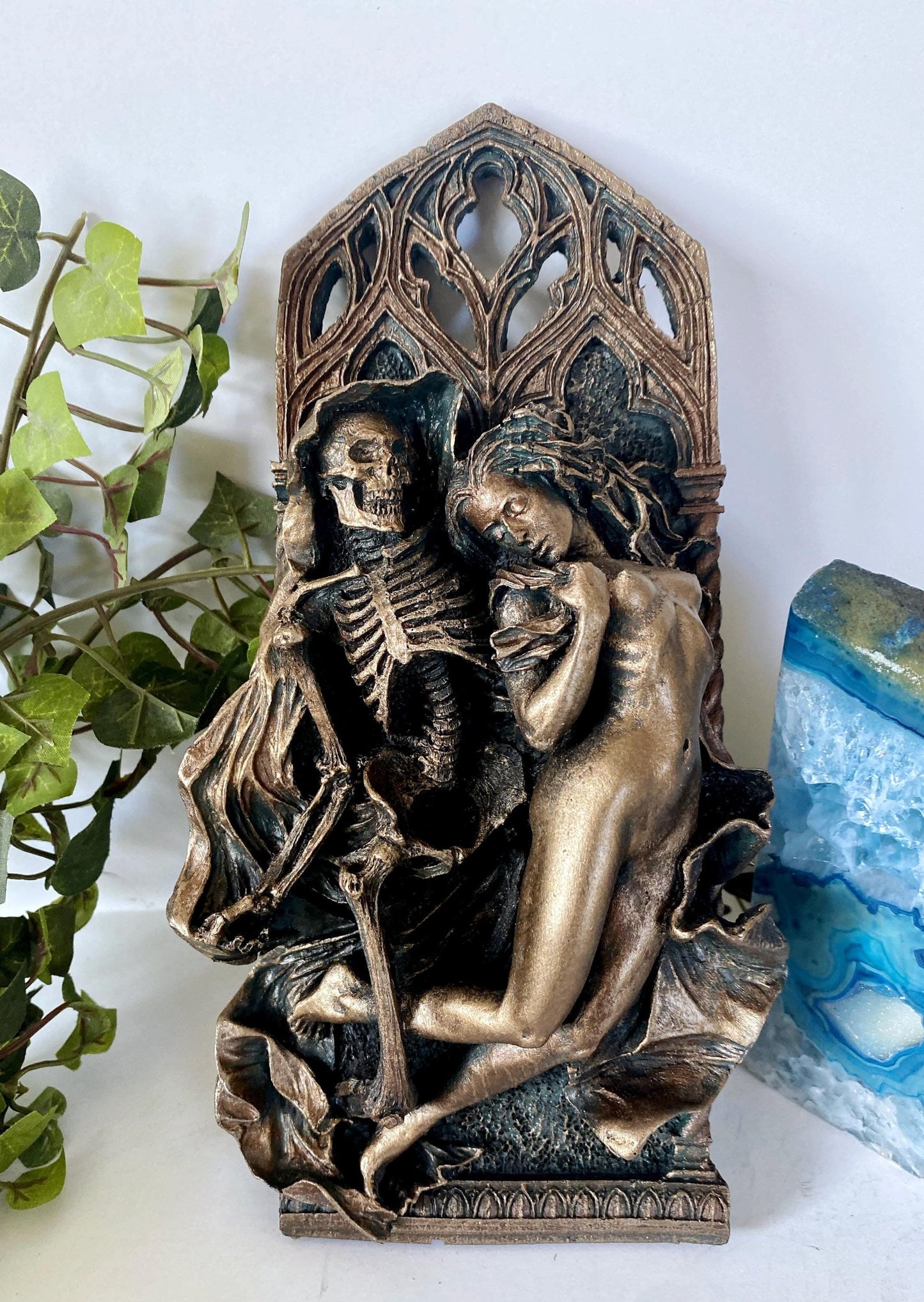 Death and the Maiden Wall Plaque, Half Scale Resin Sculpture | Gothic Medieval Wall Art | Classical Death Statue for Gothic Home Decor