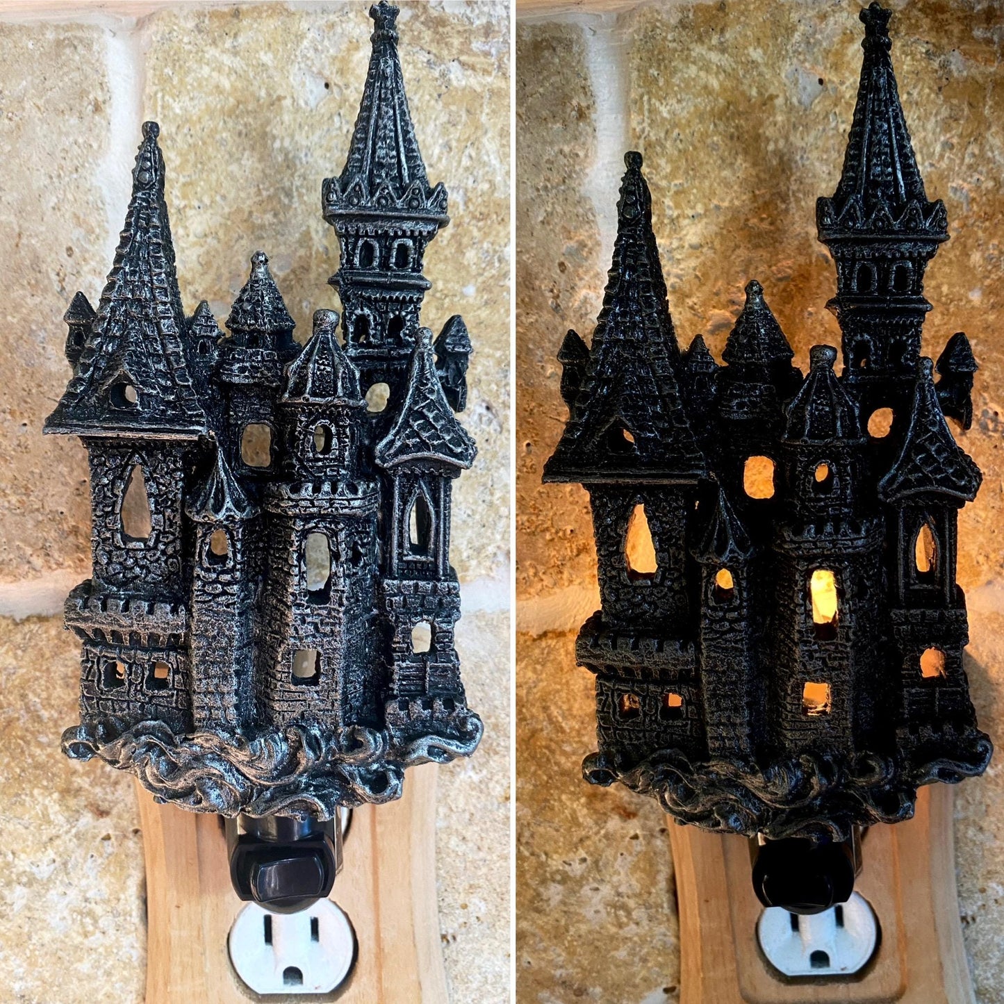 Medieval Castle Nightlight, Hand Painted Resin Sculpture | Victorian Gothic Night Light | Castle Lighting for Gothic Fantasy Home Decor