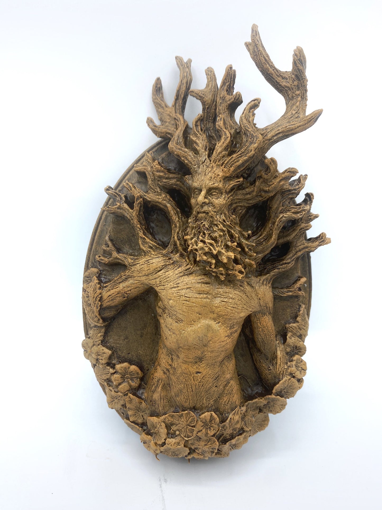 Green Man/ Cernunnos Wall Plaque, Hand Painted Resin Sculpture | Mythic Forest Creature Wall Art |Woodland Ent Wall Plaque for Nature Lovers