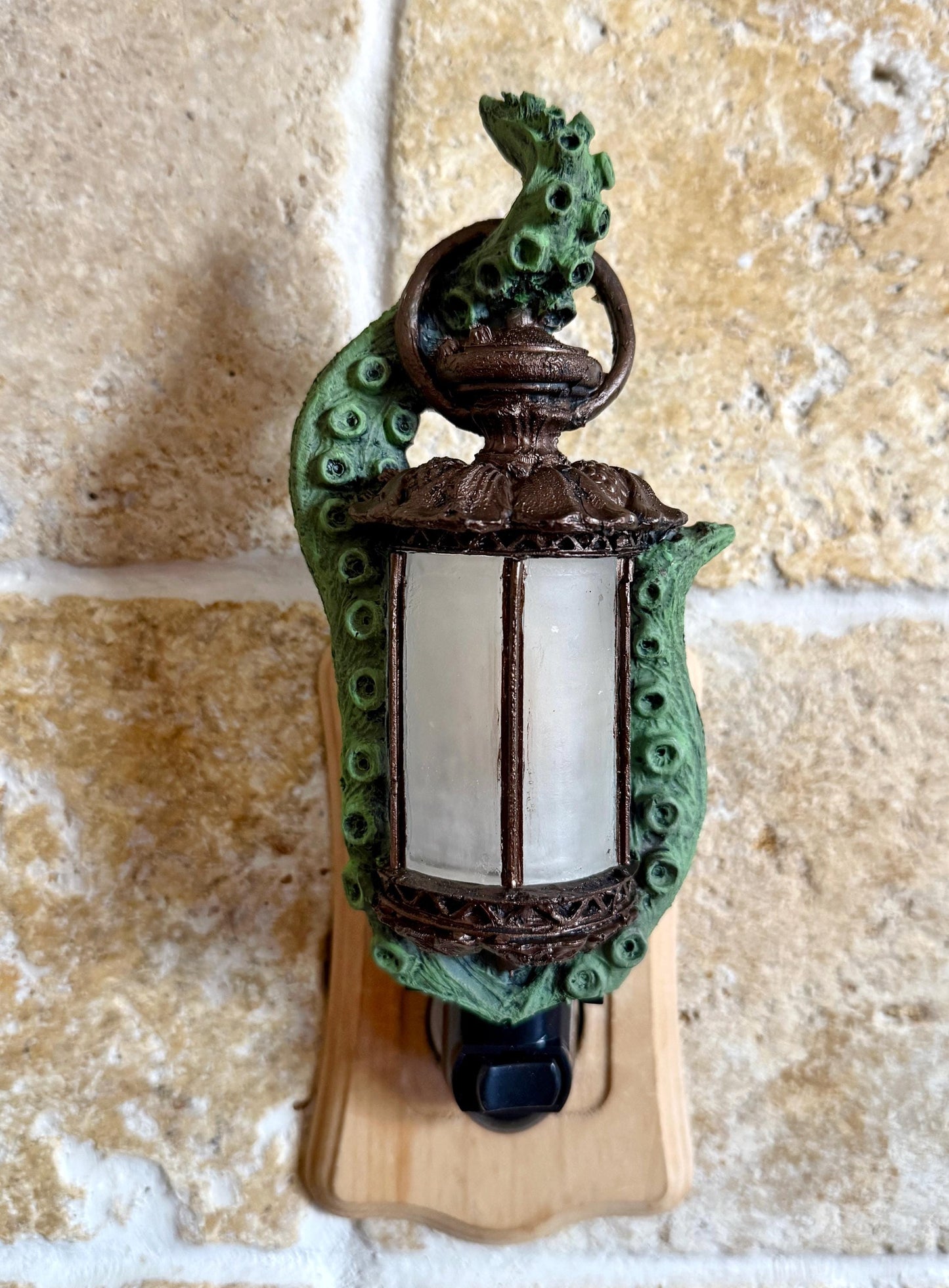 Tentacle Lantern Nightlight, Hand Painted Resin Sculpture | Nautical Gothic Night Light | Octopus Kraken Lighting for Fantasy Home Decor