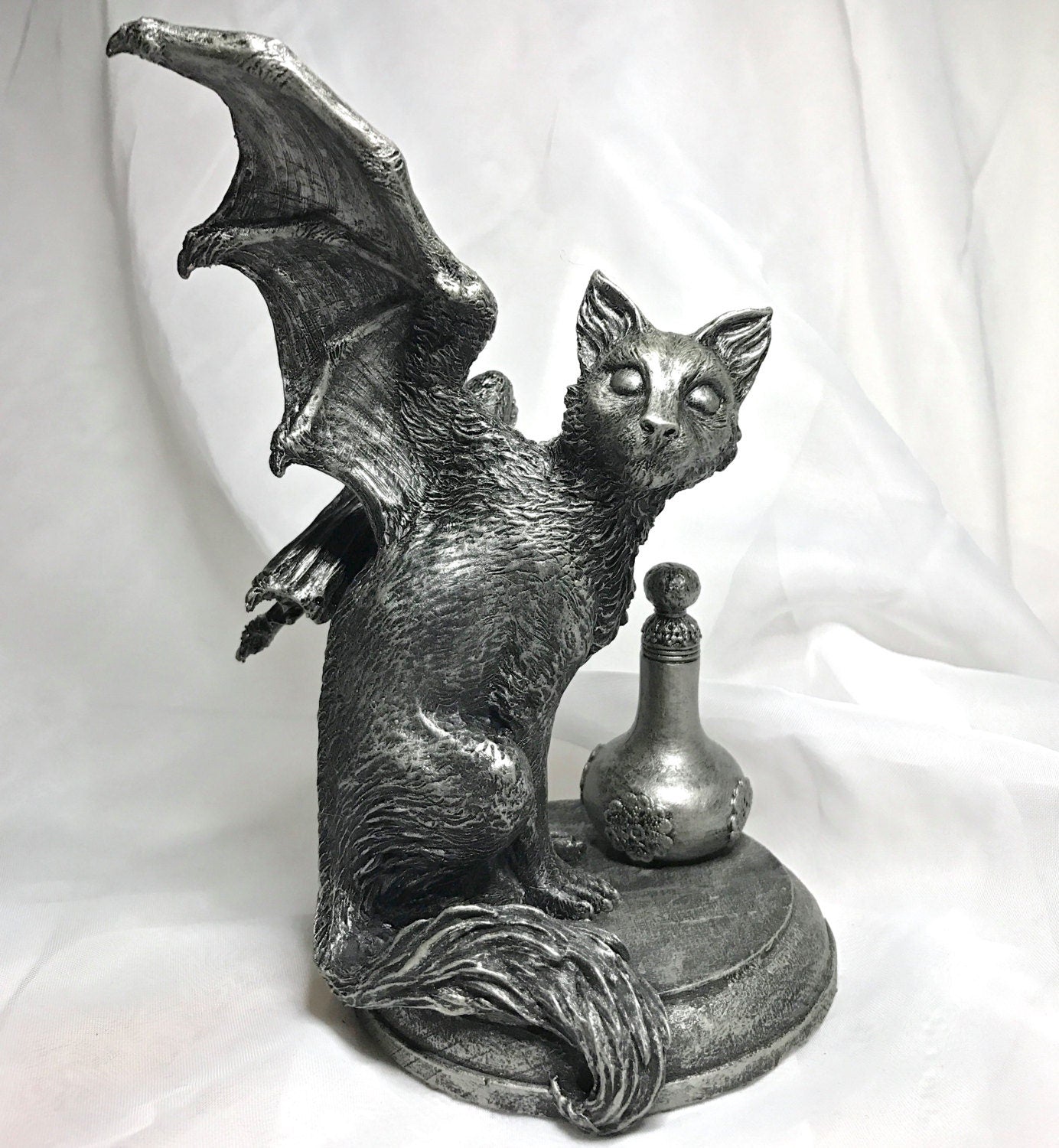 Fairy Cat: Witch’s Familiar Statue, Hand Painted Resin Sculpture | Pagan Folklore Cat Figurine | Witchy Art for Gothic Home Decor