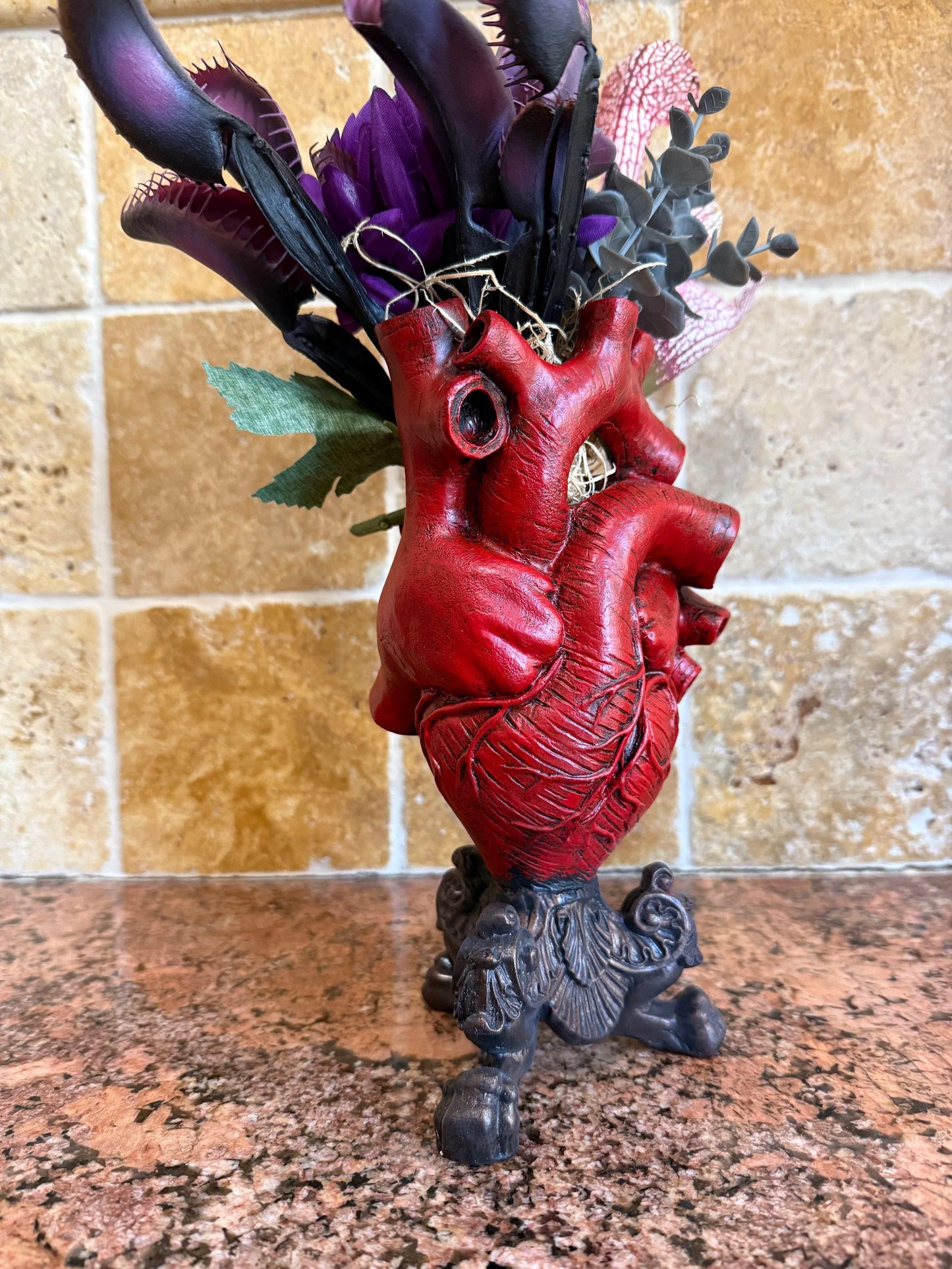 Anatomical Heart Vase, Red Finish | Unique Gothic Home Decor | Resin Sculpture Flower Vase, Medical Gift and Gothic Home Decor