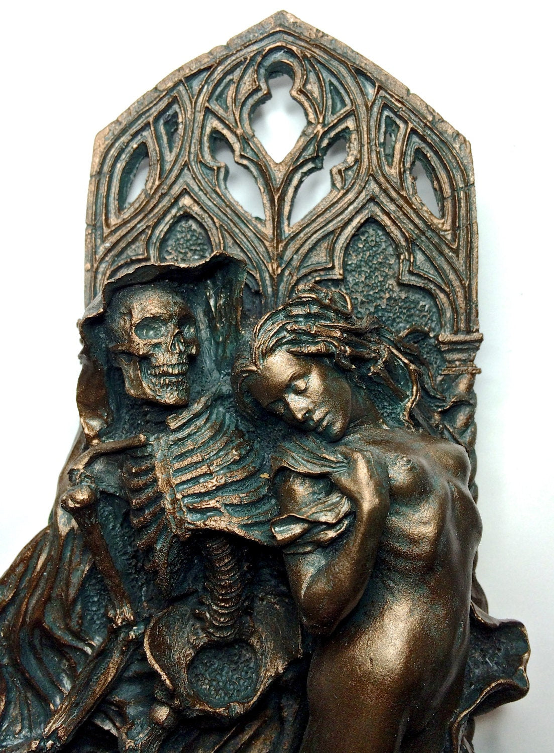 Death and the Maiden Wall Plaque, Half Scale Resin Sculpture | Gothic Medieval Wall Art | Classical Death Statue for Gothic Home Decor