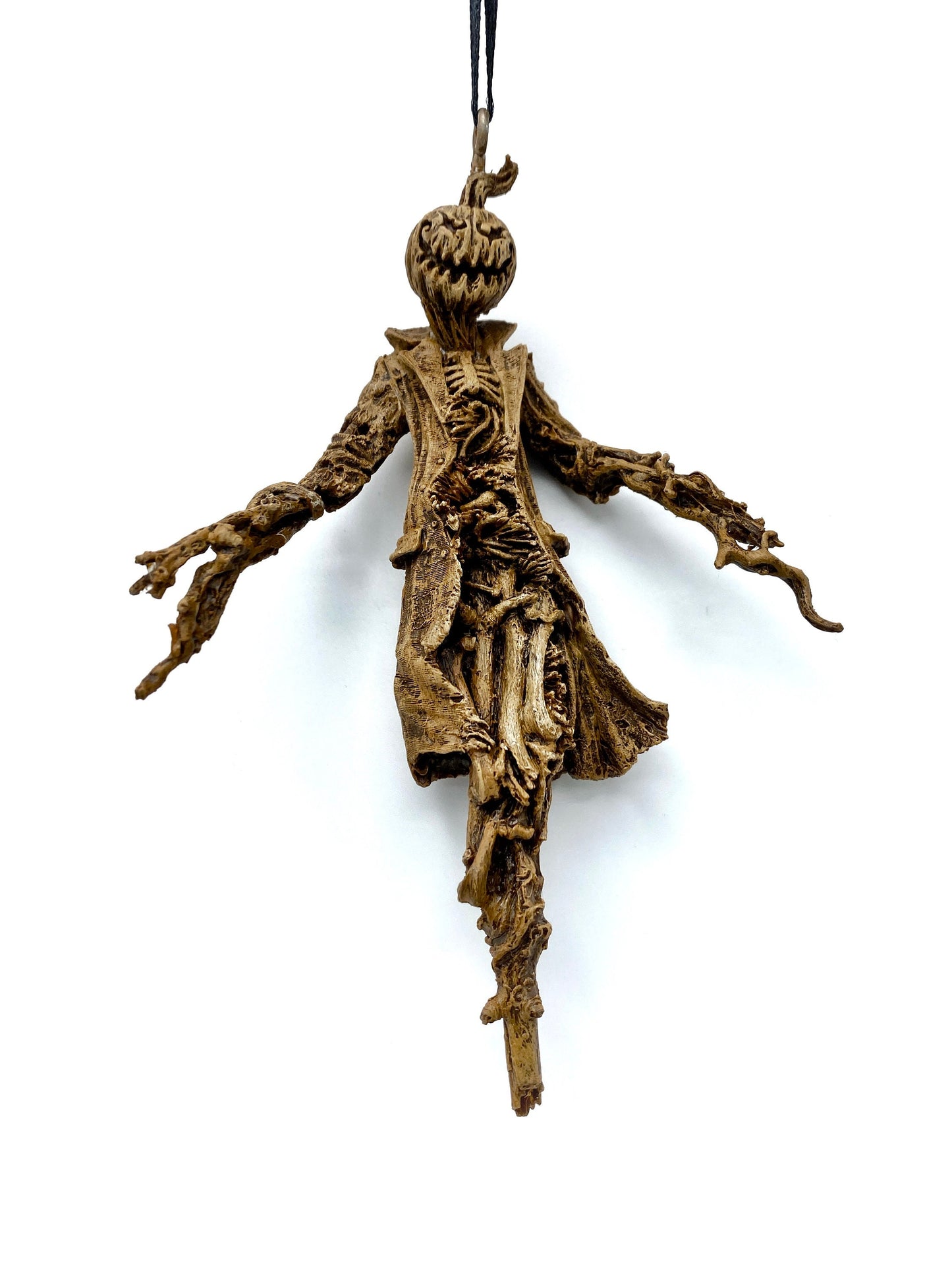 Scarecrow Ornament, Jack O' Lantern Version | Gothic Halloween Nightmare Creature Figurine | Dark Folklore Art for Spooky Holiday Decor