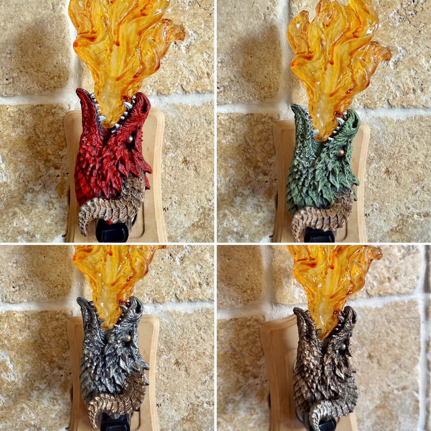 Fire Breathing Dragon Nightlight, Hand Painted Resin Sculpture | Fantasy Dragon Night Light | Mythic Legends Lighting for Fantasy Home Decor