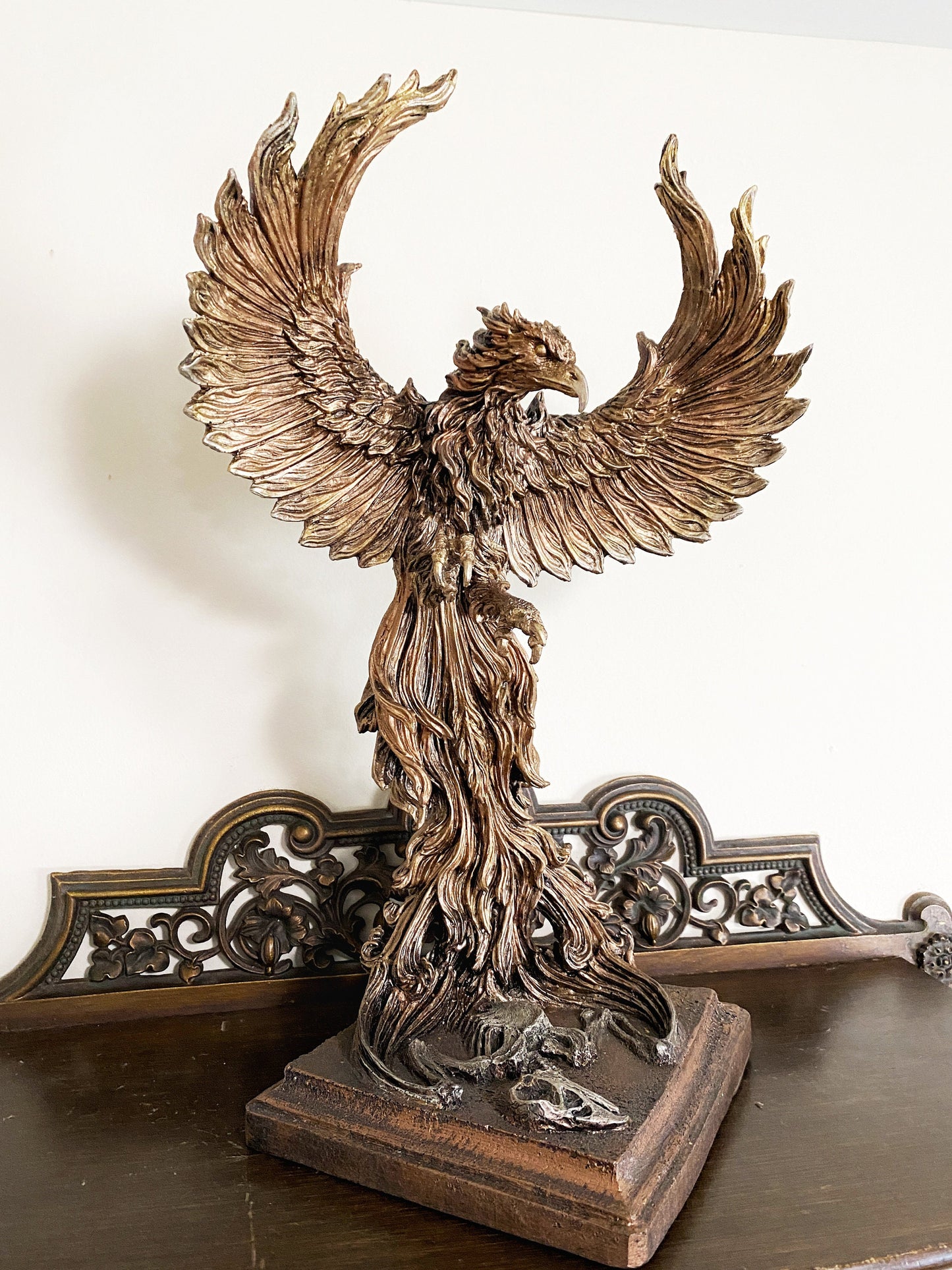 Phoenix Rising Statue, Large Version | Mythical Creature Figurine | Unique Legendary Flaming Phoenix Figurine. Fantasy Art Decor Gift