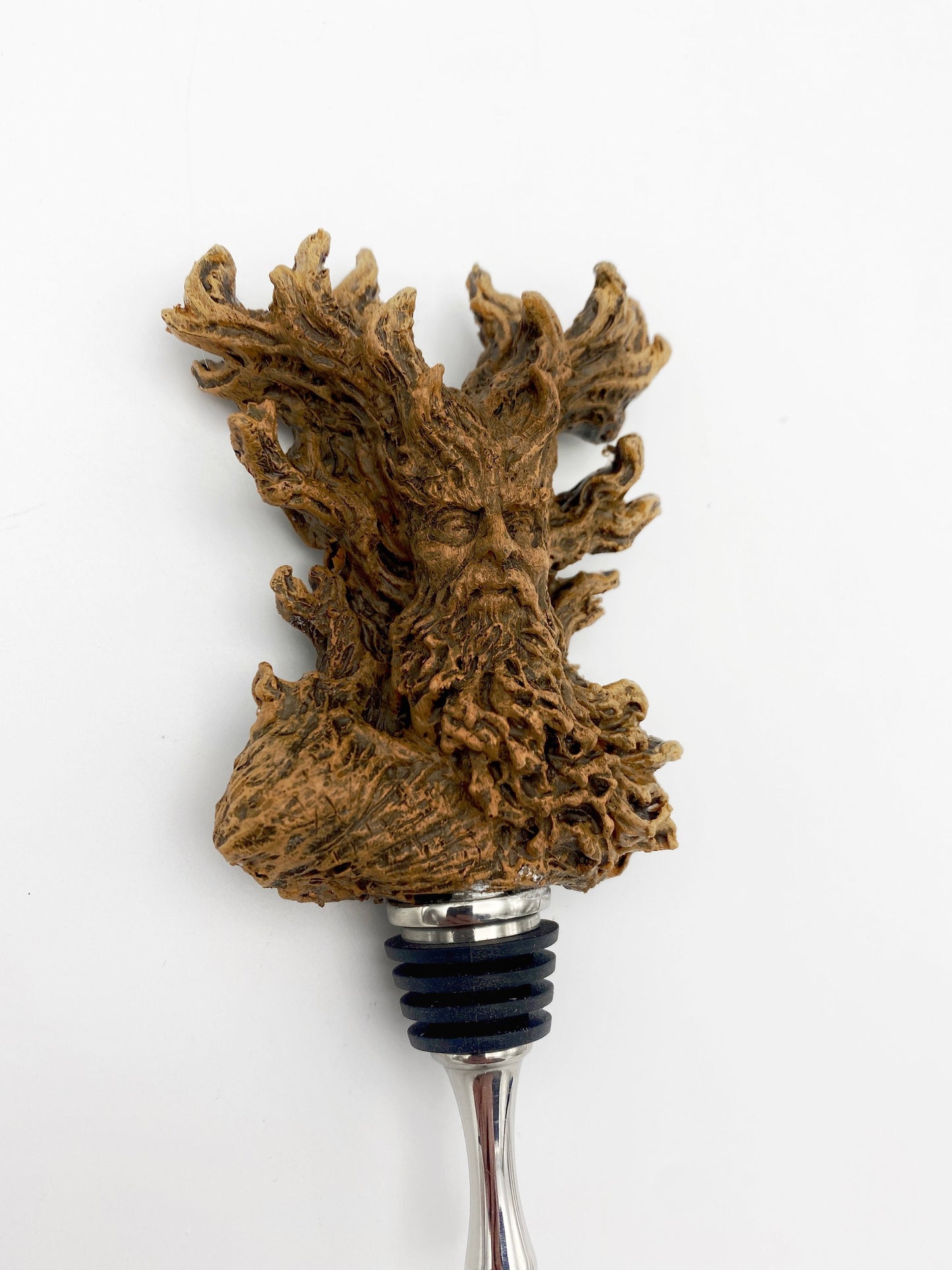 Cernunnos/ Green Man Winestopper, Hand Sculpted Resin, Mythic Fantasy Art Barware | Nature Bottle Stopper | Fantasy Wine and Barware Gift