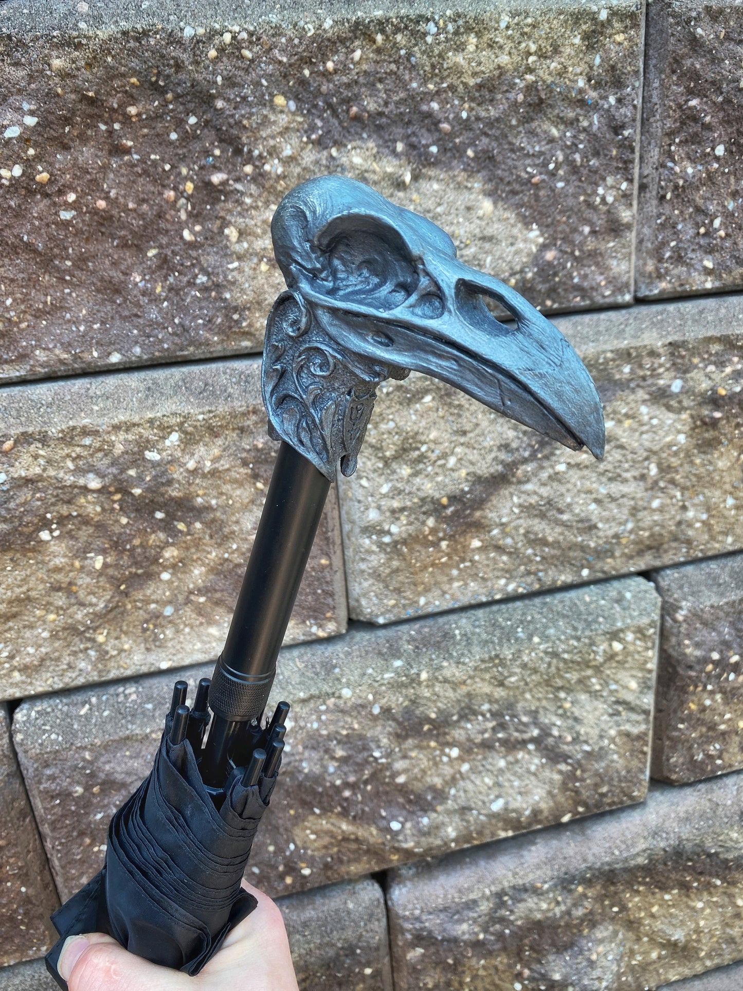 Raven Skull Umbrella, Hand Sculpted Resin | Dark Victorian Gothic Umbrella | Fantasy Cosplay | Raven Crow Skull Umbrella, Gothic Accessory