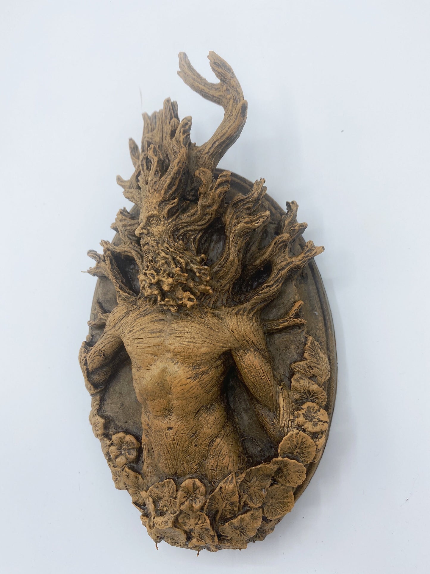 Green Man/ Cernunnos Wall Plaque, Hand Painted Resin Sculpture | Mythic Forest Creature Wall Art |Woodland Ent Wall Plaque for Nature Lovers
