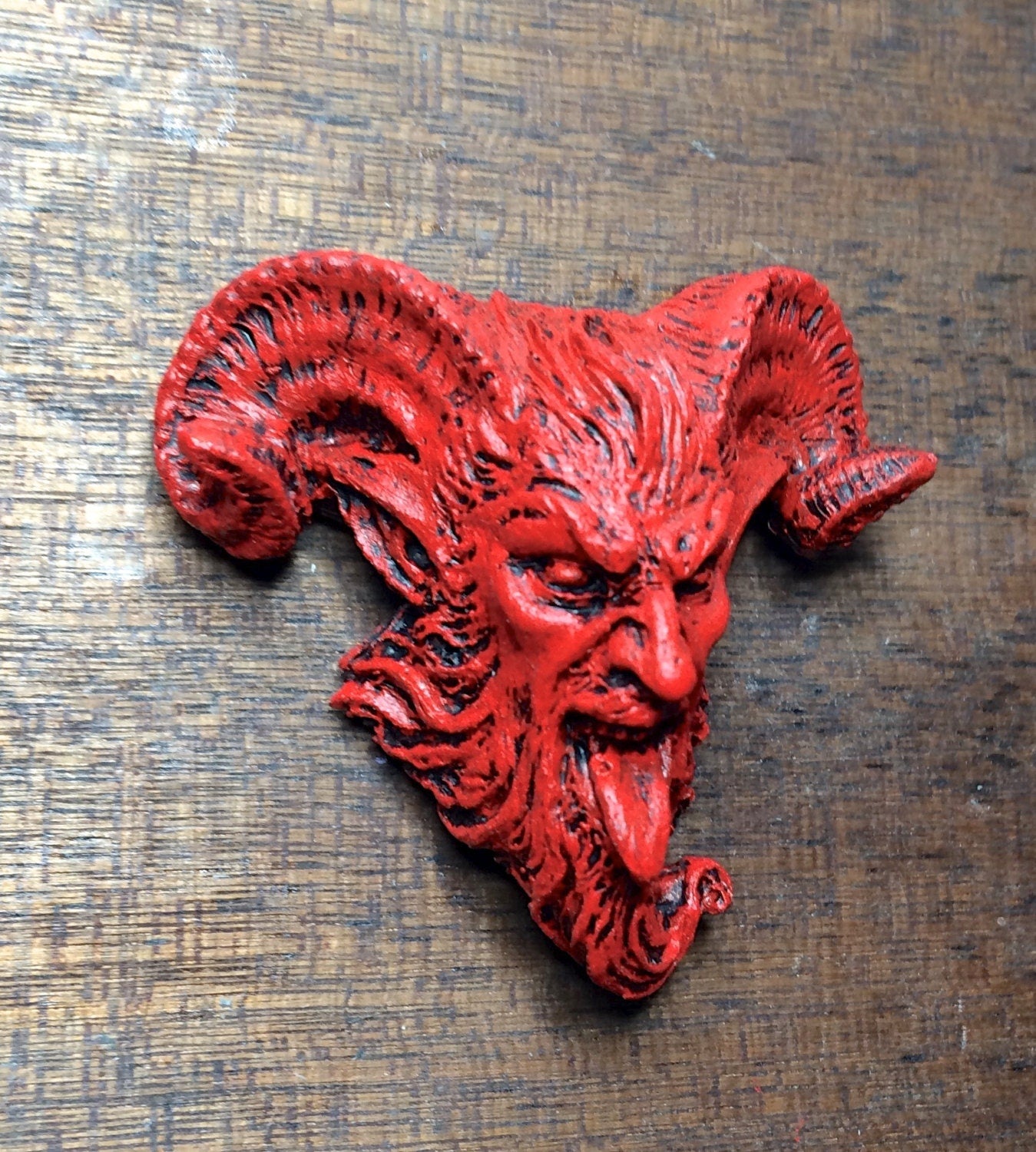 Krampus Magnet, Version 3, Hand Painted Resin Sculpture | Mythic Fantasy Decor | Krampus Head Magnet for Dark Fantasy and Gothic Decor