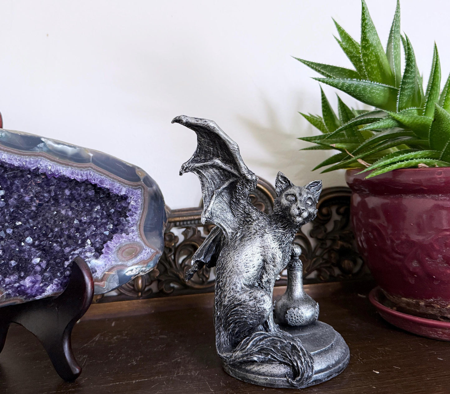 Fairy Cat: Witch’s Familiar Statue, Hand Painted Resin Sculpture | Pagan Folklore Cat Figurine | Witchy Art for Gothic Home Decor