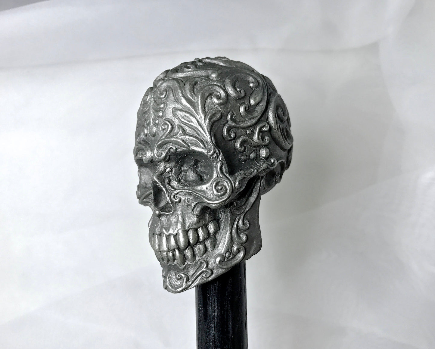 Ornate Skull Cane, Hand Sculpted Walking Stick | Victorian Gothic Cane | Fantasy Cosplay Occult Dark Fantasy Skull Cane, Gothic Accessory
