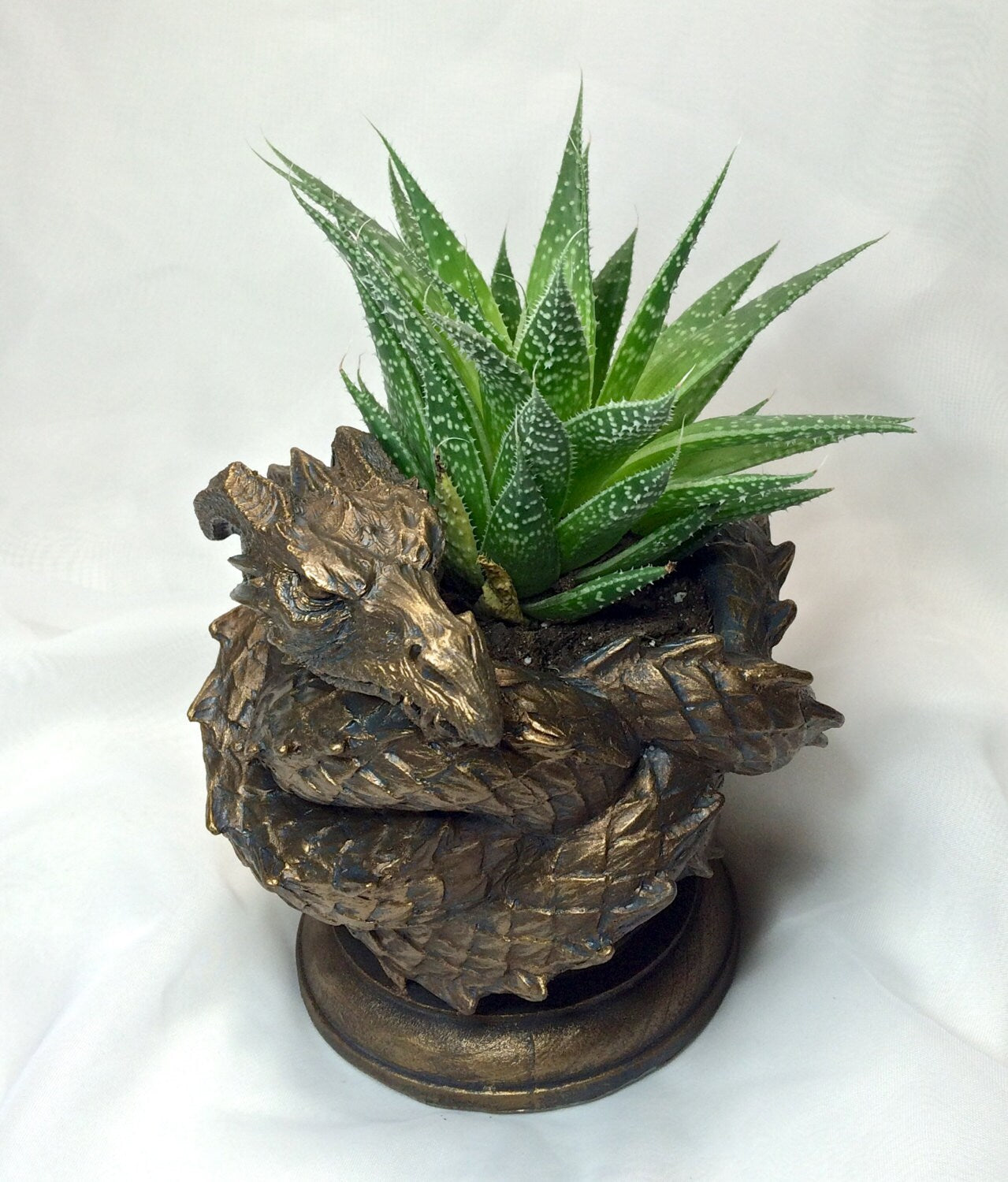 Coiled Dragon Planter, Bronze Finish | Unique Mythic Creature Home Decor | Resin Sculpture Snake Vase, Fantasy Art and Gothic Home Decor