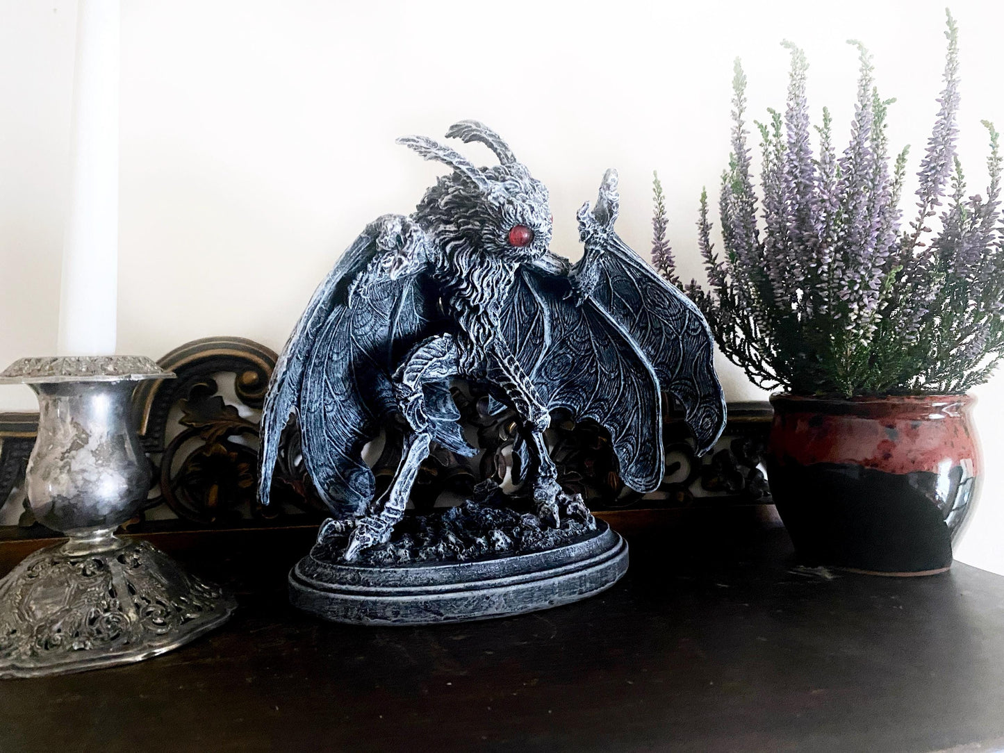 Mothman Statue, Hand Painted Resin Sculpture | Cryptozoology Creature Figurine | Urban Legend Moth Man Monster Figurine, Horror Art Decor