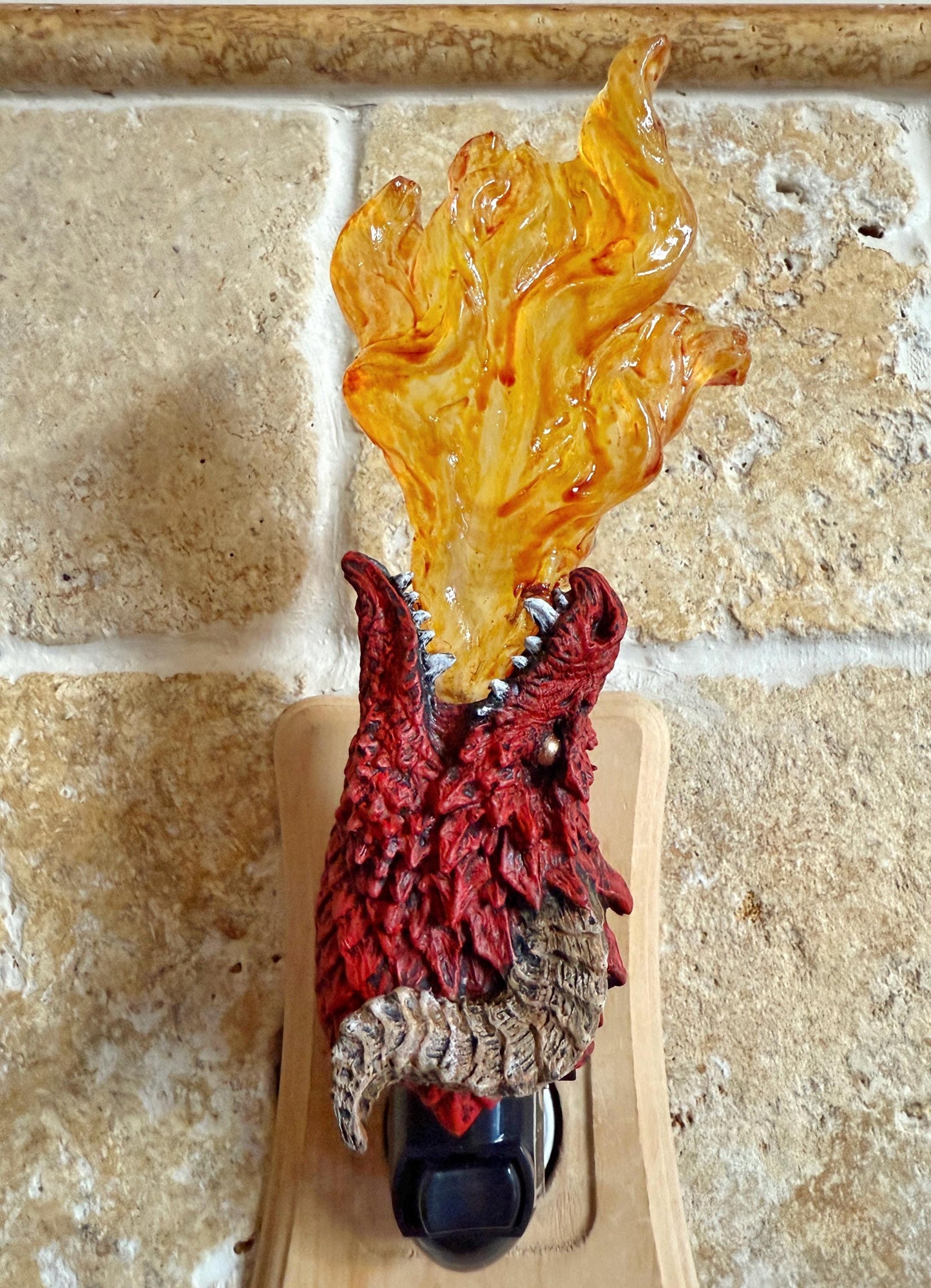 Fire Breathing Dragon Nightlight, Hand Painted Resin Sculpture | Fantasy Dragon Night Light | Mythic Legends Lighting for Fantasy Home Decor