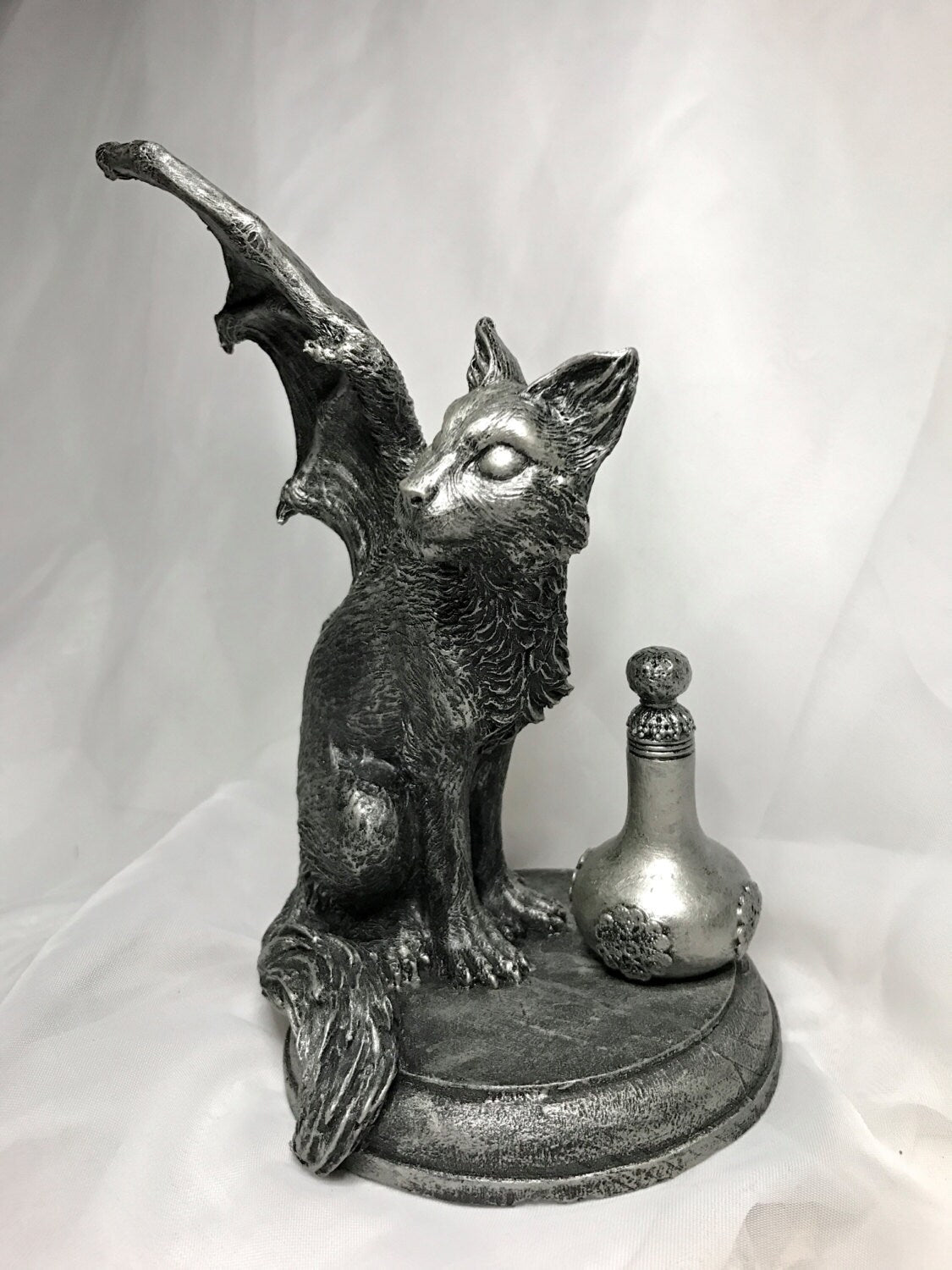 Fairy Cat: Witch’s Familiar Statue, Hand Painted Resin Sculpture | Pagan Folklore Cat Figurine | Witchy Art for Gothic Home Decor