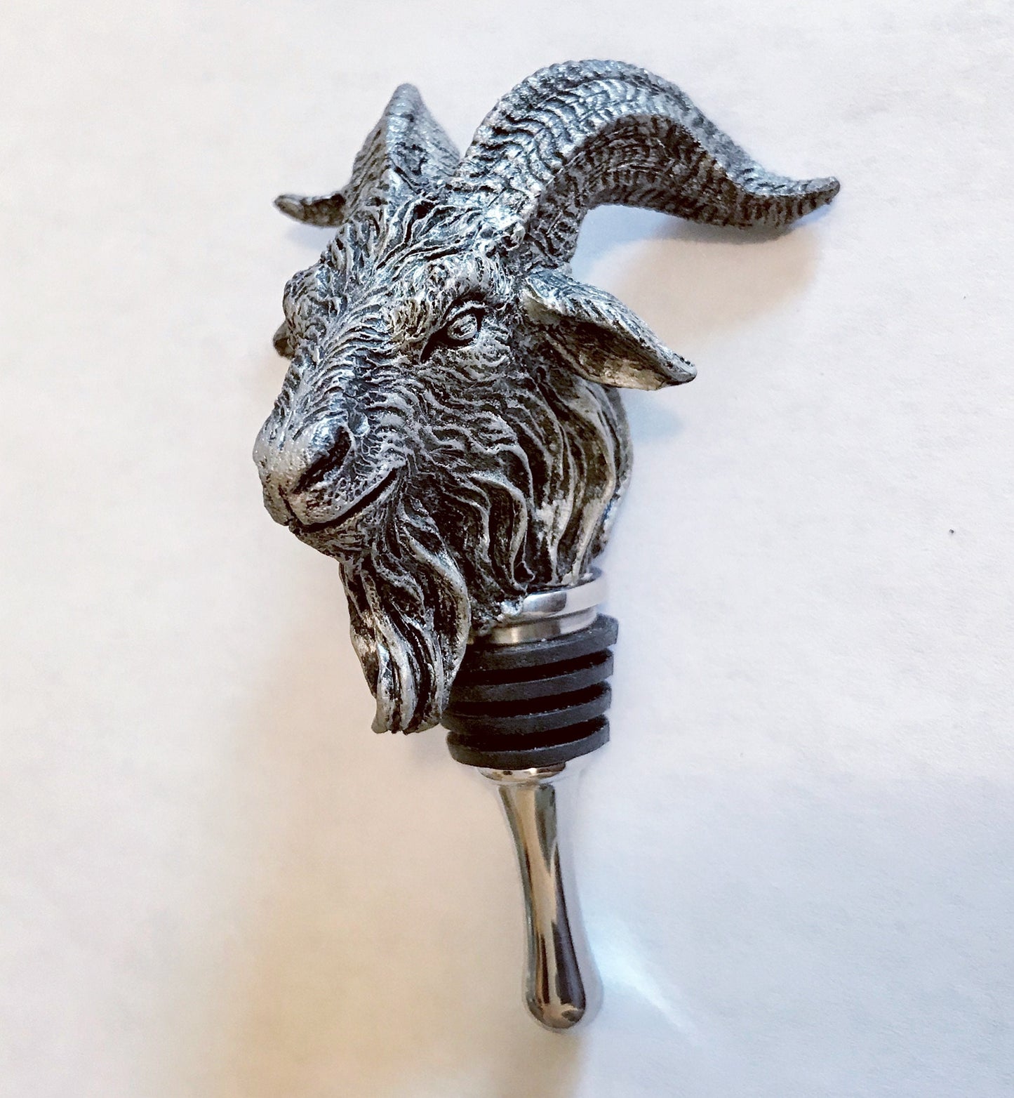 Goat Head Wine Stopper - Hand Painted Resin Sculpture, Gothic Decor, Mythical Goat Bottle Stopper, Fantasy Gothic Wine and Barware Gift