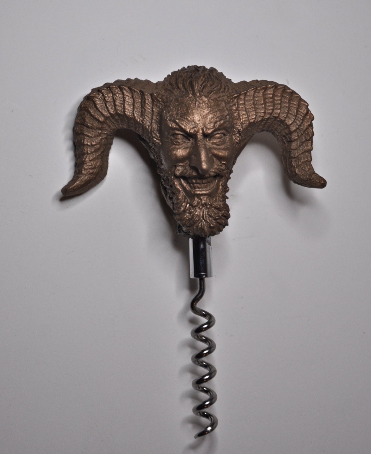 Satyr Head Corkscrew, Hand Sculpted Resin | Mythic Fantasy Art Barware | Legendary Dionysus Cork Screw | Fantasy Wine and Barware Gift