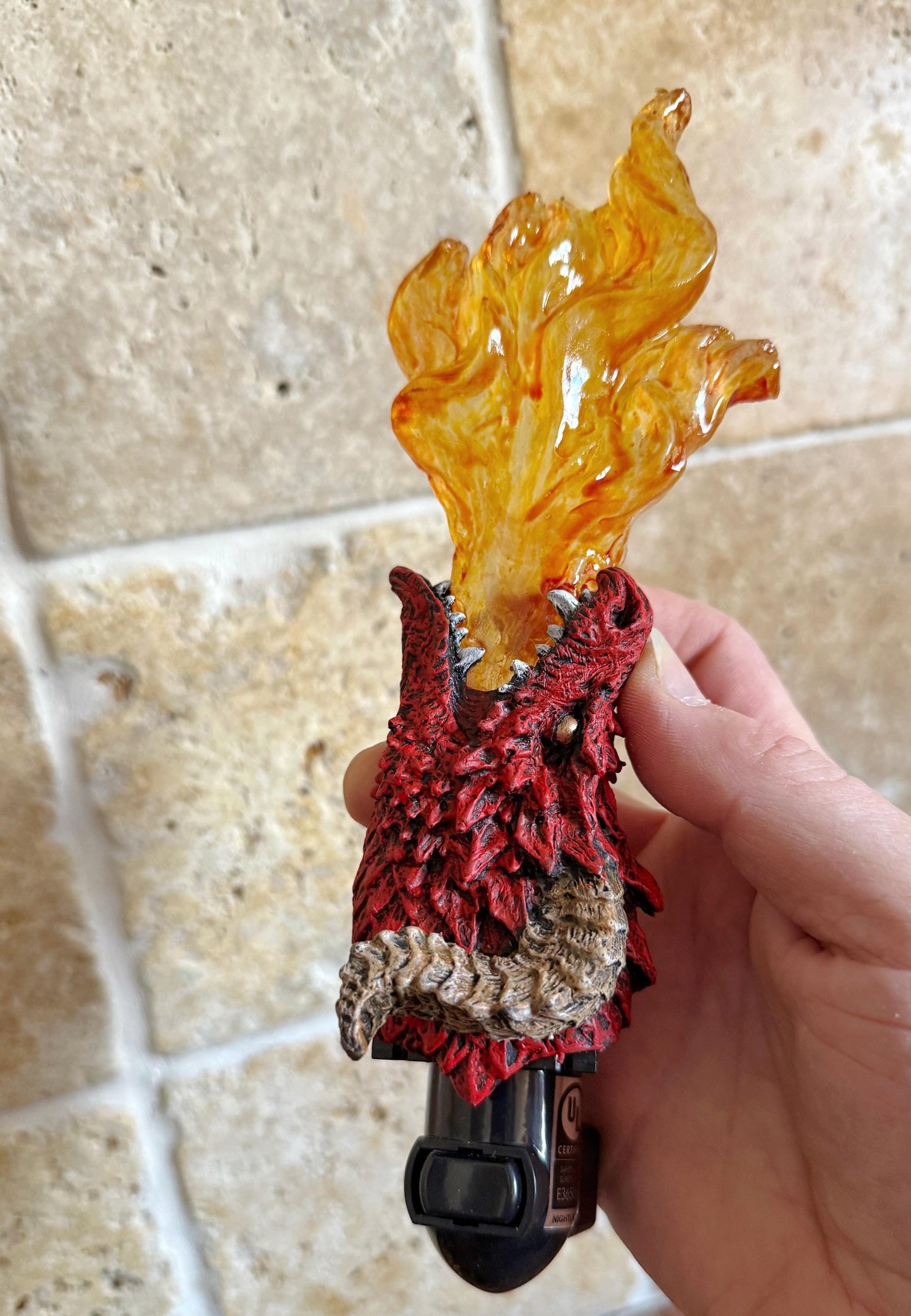 Fire Breathing Dragon Nightlight, Hand Painted Resin Sculpture | Fantasy Dragon Night Light | Mythic Legends Lighting for Fantasy Home Decor