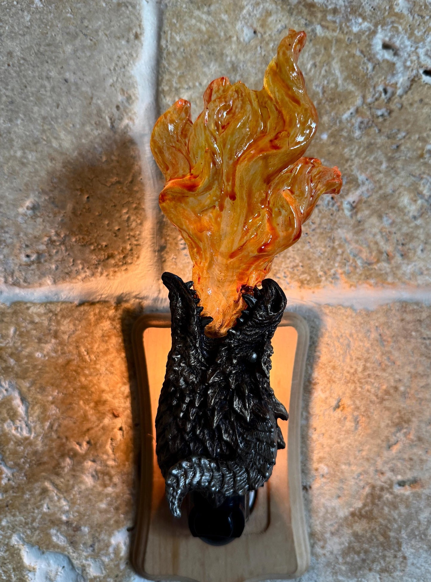 Fire Breathing Dragon Nightlight, Hand Painted Resin Sculpture | Fantasy Dragon Night Light | Mythic Legends Lighting for Fantasy Home Decor