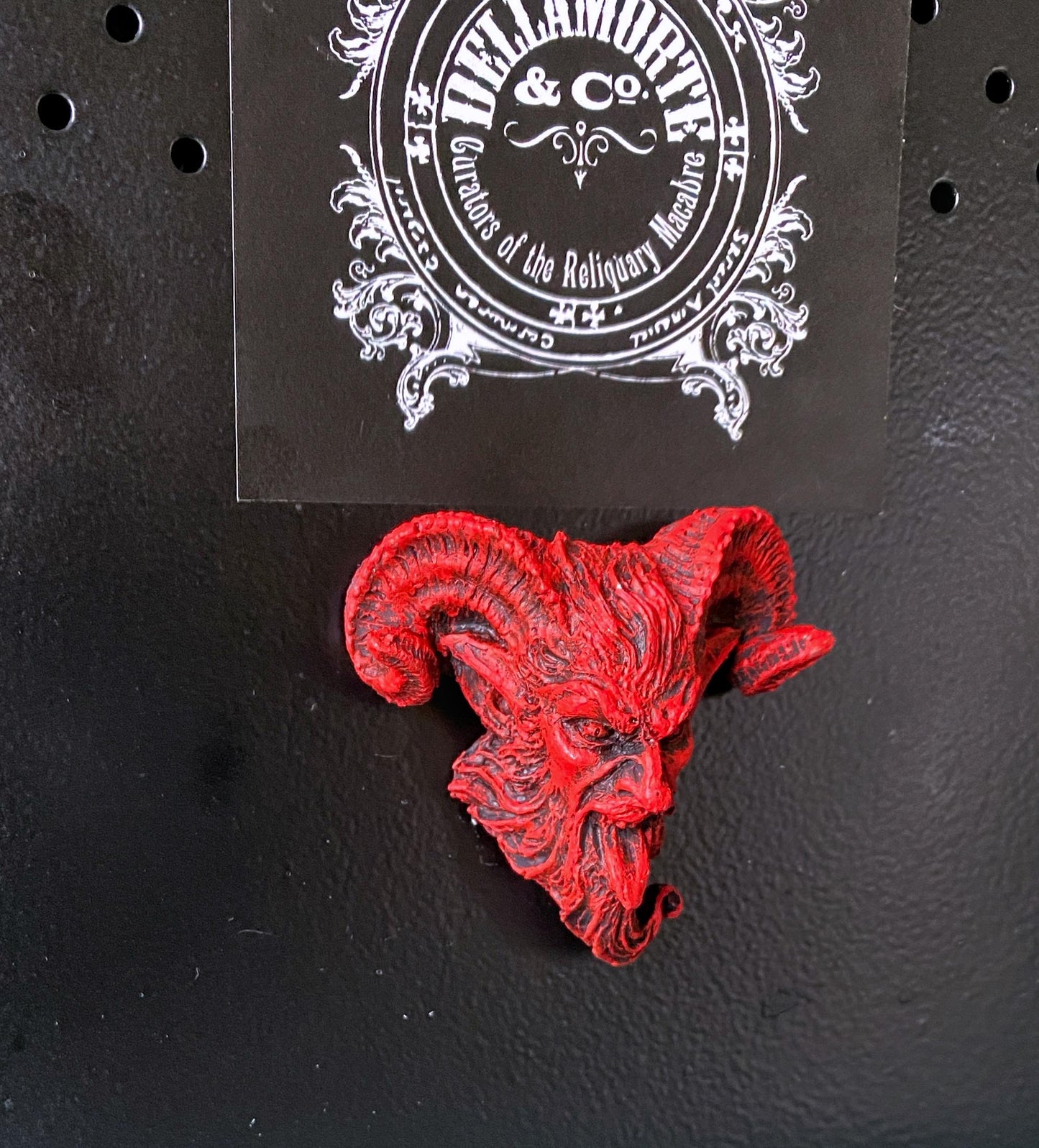 Krampus Magnet, Version 3, Hand Painted Resin Sculpture | Mythic Fantasy Decor | Krampus Head Magnet for Dark Fantasy and Gothic Decor