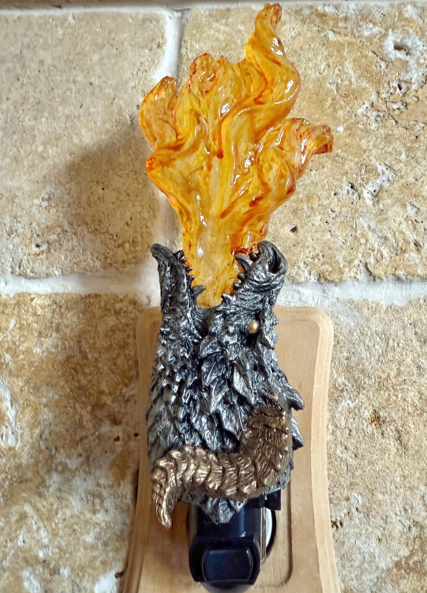 Fire Breathing Dragon Nightlight, Hand Painted Resin Sculpture | Fantasy Dragon Night Light | Mythic Legends Lighting for Fantasy Home Decor