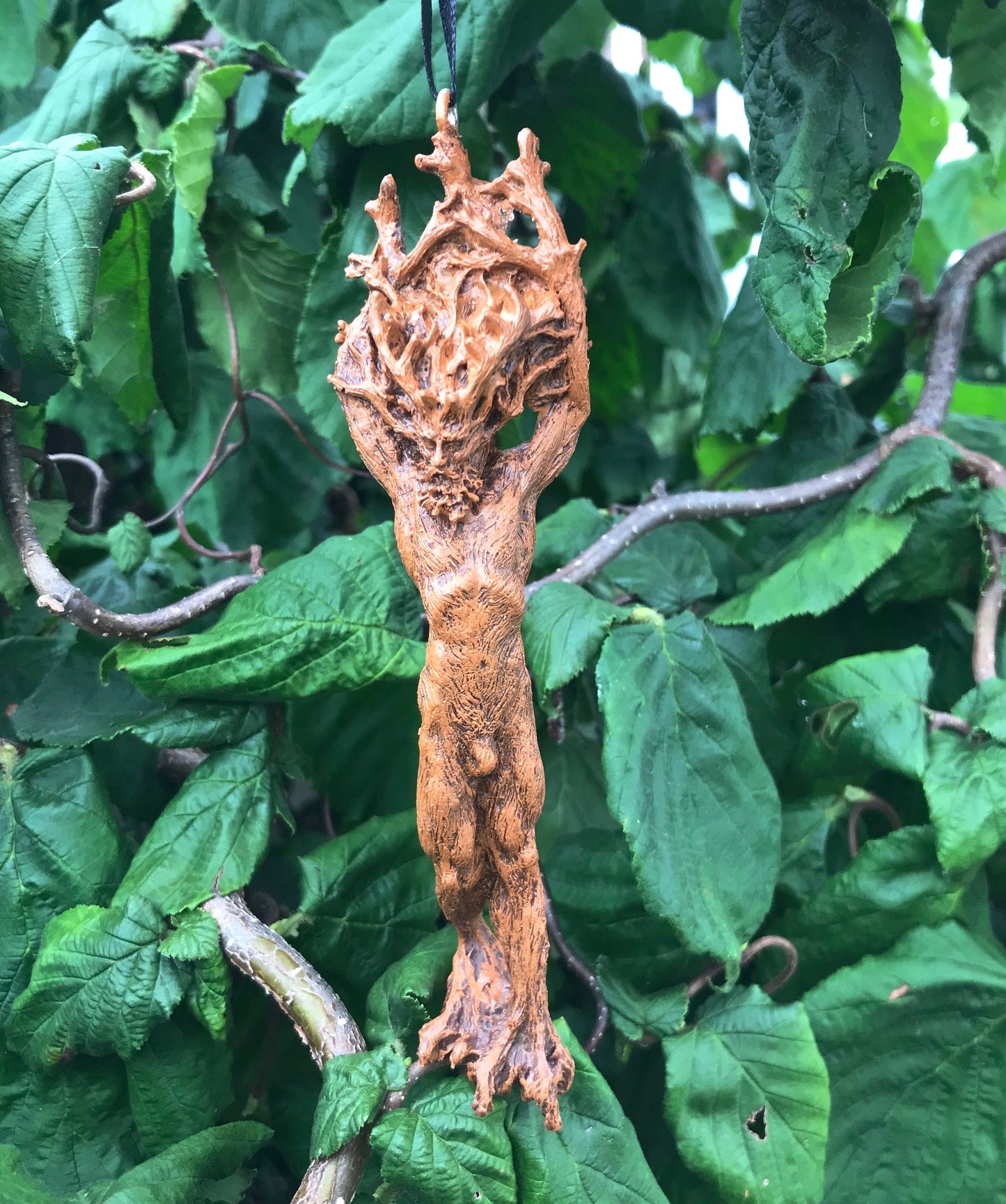 Green Man/ Cernunnos Ornament, Hand Painted Resin Sculpture | Mythical Forest Creature Figurine | Woodland God Ornament for Nature Lovers