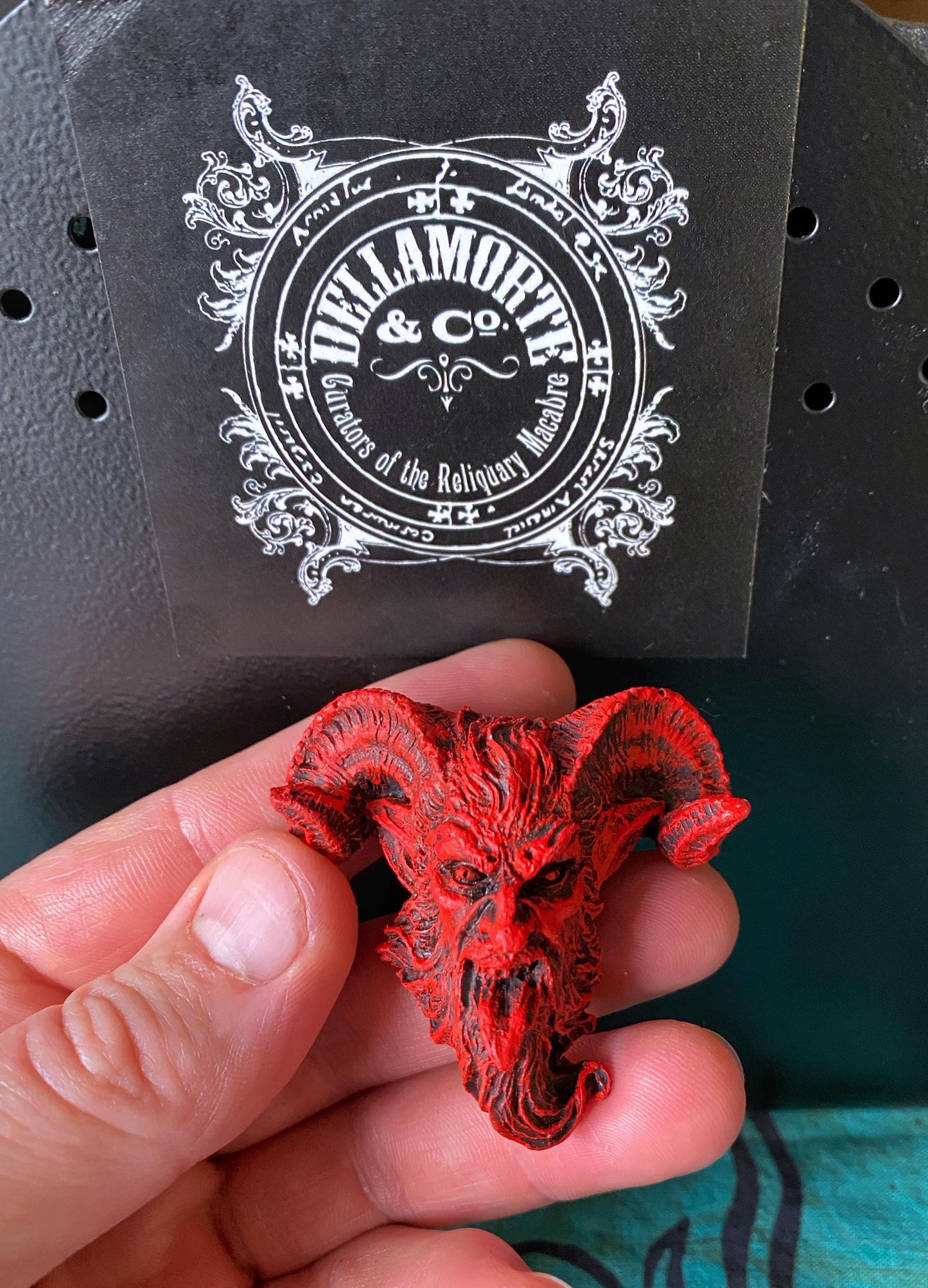 Krampus Magnet, Version 3, Hand Painted Resin Sculpture | Mythic Fantasy Decor | Krampus Head Magnet for Dark Fantasy and Gothic Decor