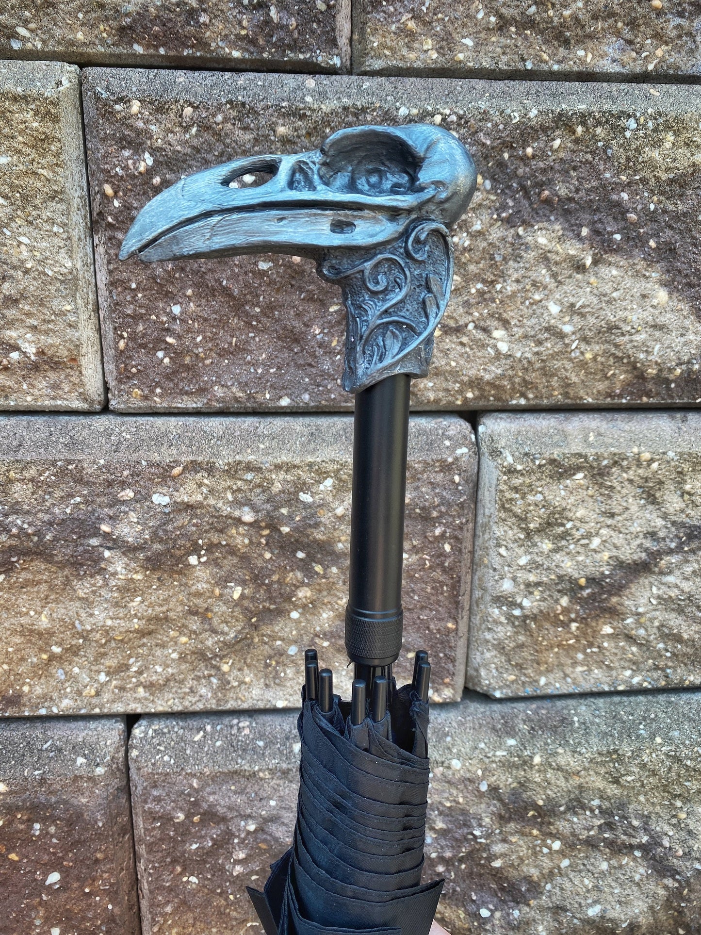 Raven Skull Umbrella, Hand Sculpted Resin | Dark Victorian Gothic Umbrella | Fantasy Cosplay | Raven Crow Skull Umbrella, Gothic Accessory