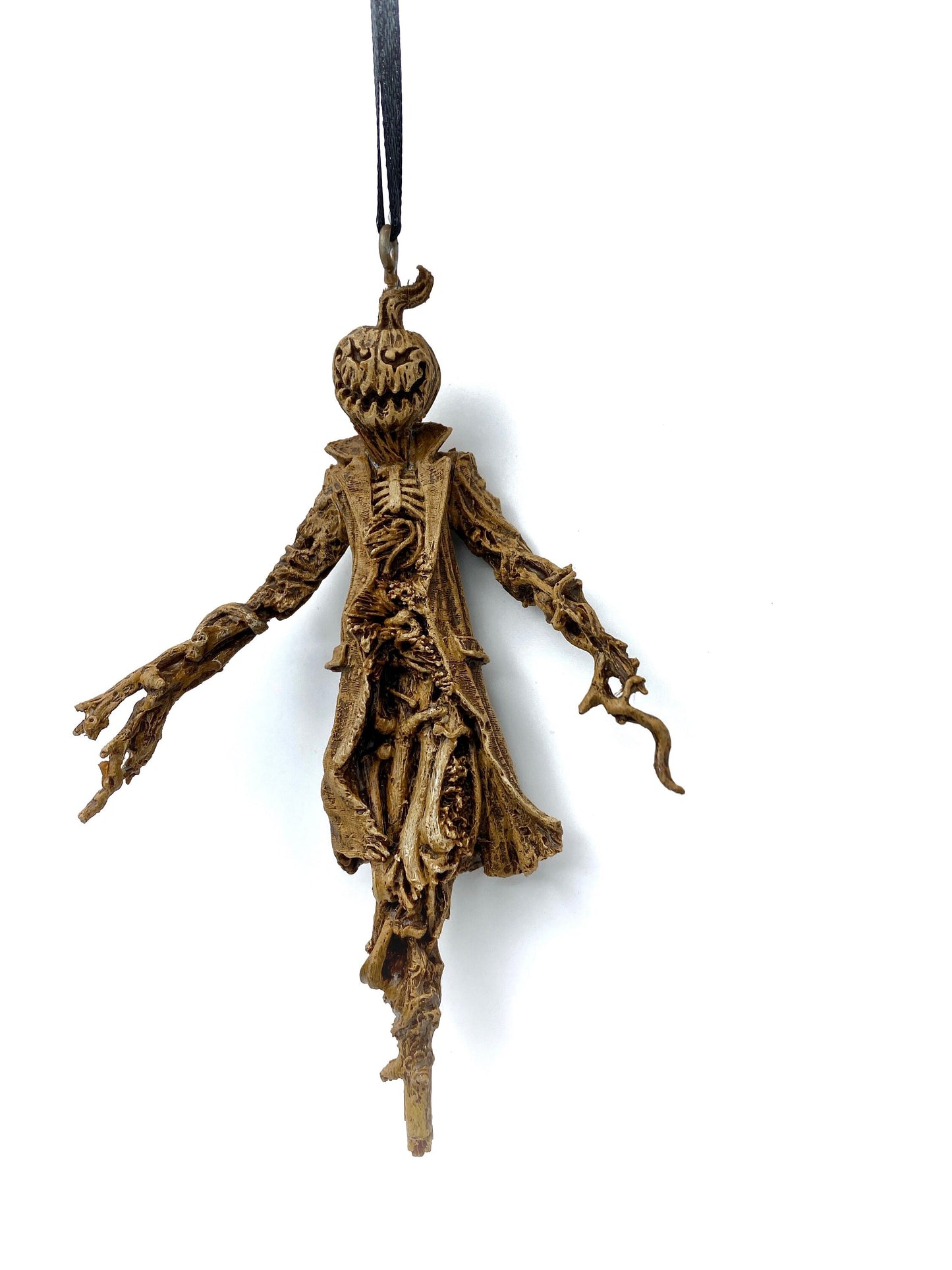 Scarecrow Ornament, Jack O' Lantern Version | Gothic Halloween Nightmare Creature Figurine | Dark Folklore Art for Spooky Holiday Decor