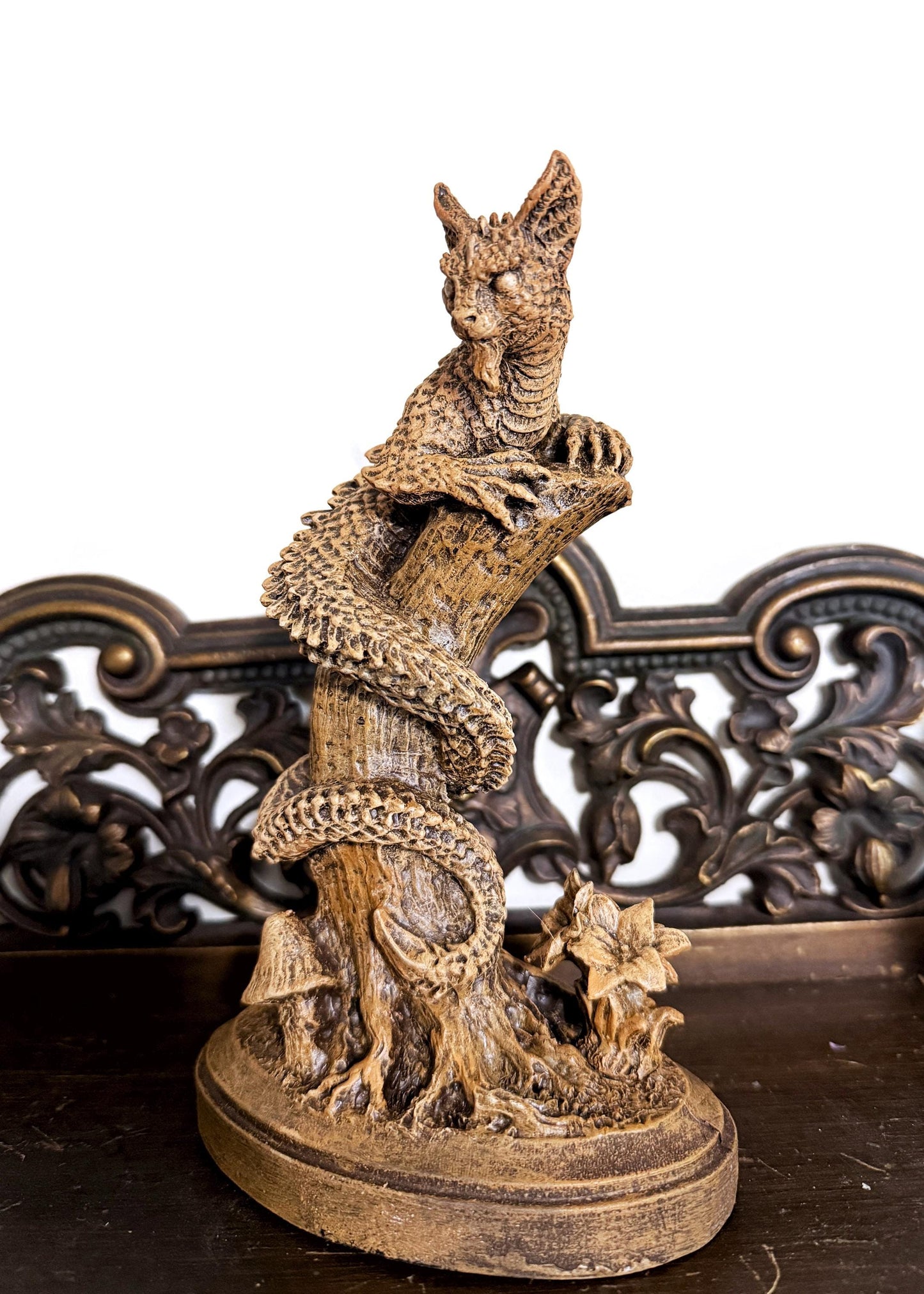 Tatzelwurm/ Dragon Cat Statue, Hand Painted Resin Sculpture | Mythical Creature Figurine | Unique Legendary Cat Figurine. Fantasy Art Decor