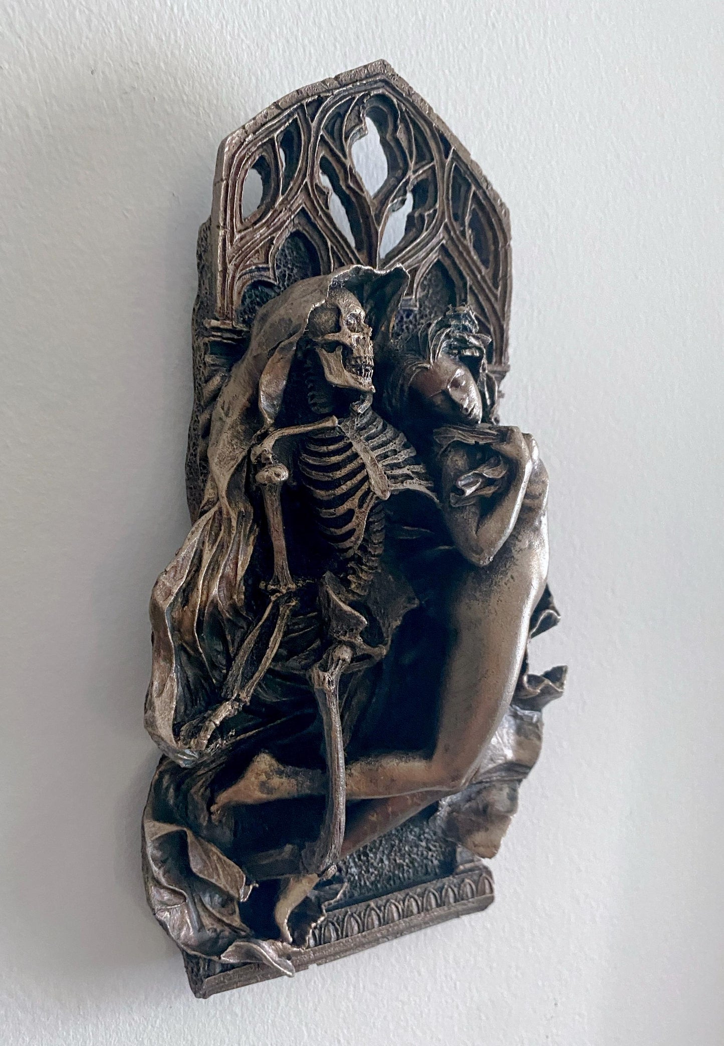 Death and the Maiden Wall Plaque, Half Scale Resin Sculpture | Gothic Medieval Wall Art | Classical Death Statue for Gothic Home Decor