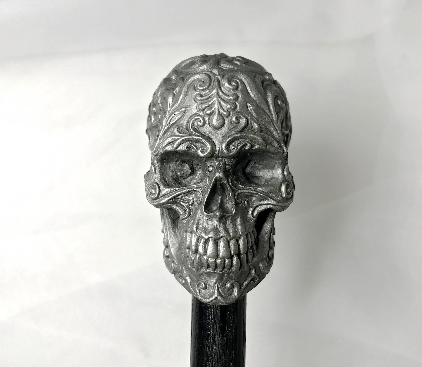Ornate Skull Cane, Hand Sculpted Walking Stick | Victorian Gothic Cane | Fantasy Cosplay Occult Dark Fantasy Skull Cane, Gothic Accessory