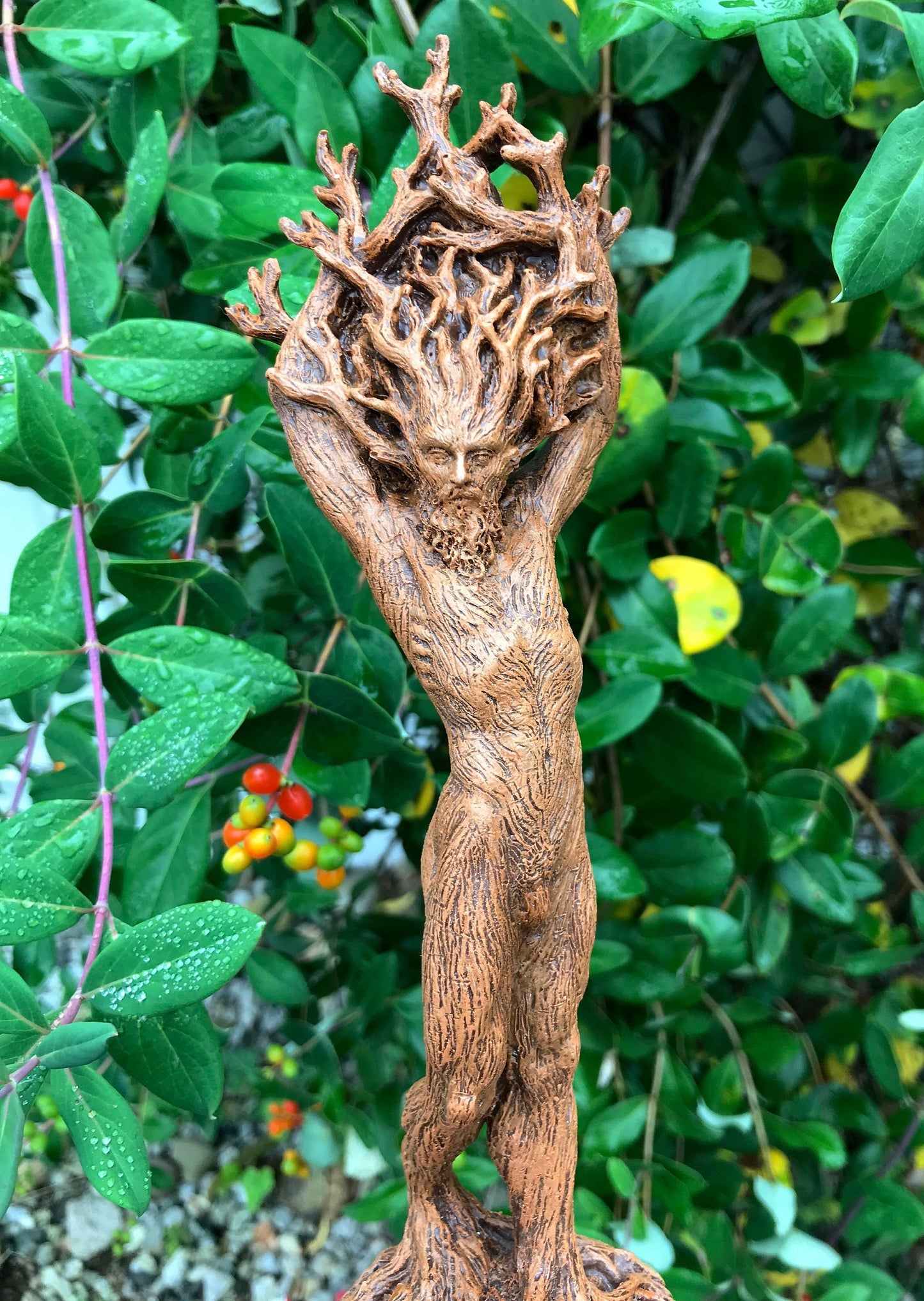 Green Man/ Cernunnos Hand Painted Resin Sculpture | Mythical Forest Creature Figurine | 9” Woodland God Altar Statue for Nature Lovers