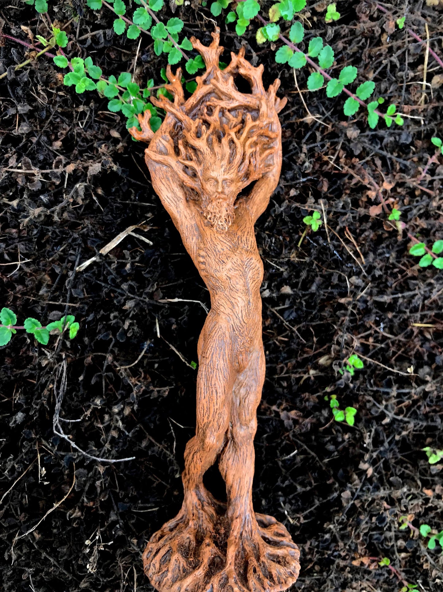 Green Man/ Cernunnos Hand Painted Resin Sculpture | Mythical Forest Creature Figurine | 9” Woodland God Altar Statue for Nature Lovers