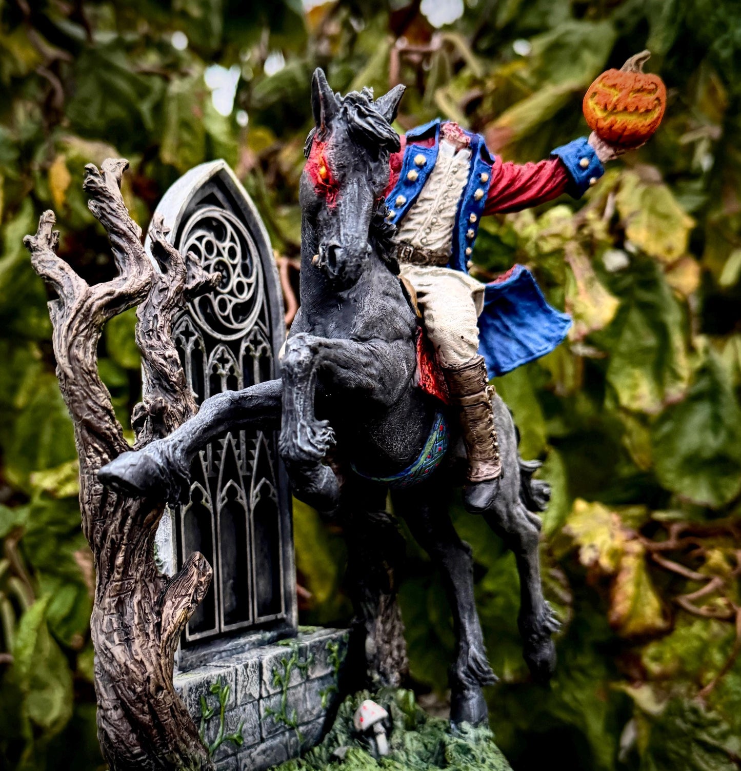 Headless Horseman Riding Statue, Full Color Resin Sculpture | Gothic Legend of Sleepy Hollow Figurine | Dark Folklore Art for Spooky Decor