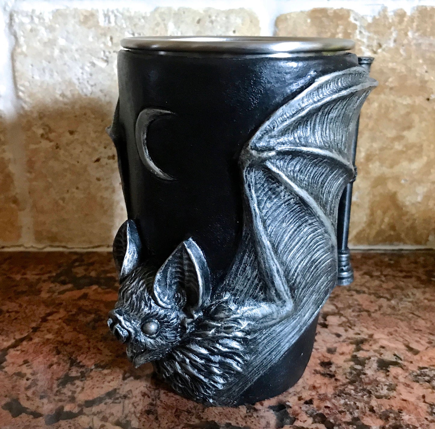 Vampire Bat Mug | Hand Sculpted Resin Gothic Art Mug with Stainless Steel Liner| Spooky Bat Mug, Halloween Gift and Gothic Home Decor