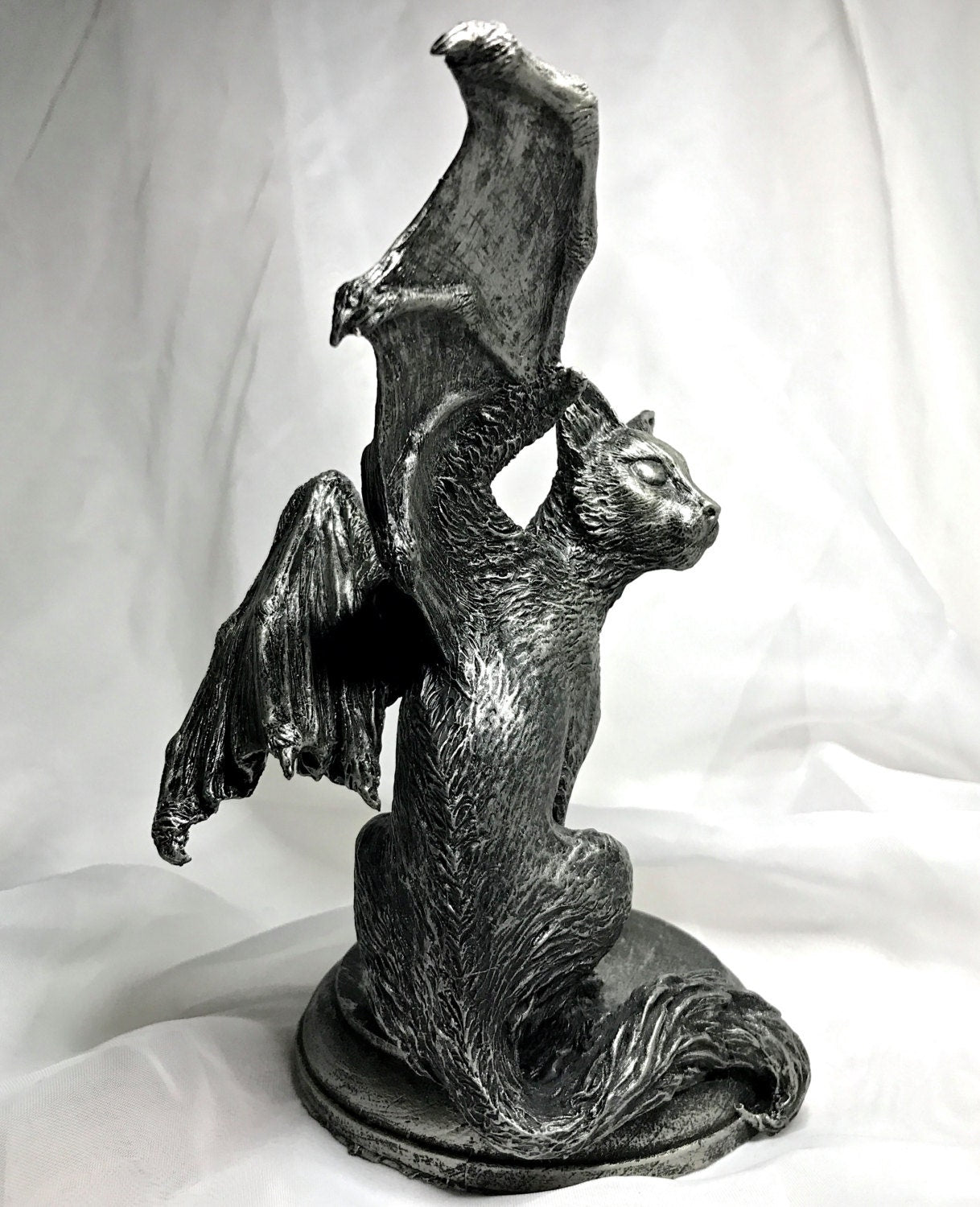 Fairy Cat: Witch’s Familiar Statue, Hand Painted Resin Sculpture | Pagan Folklore Cat Figurine | Witchy Art for Gothic Home Decor