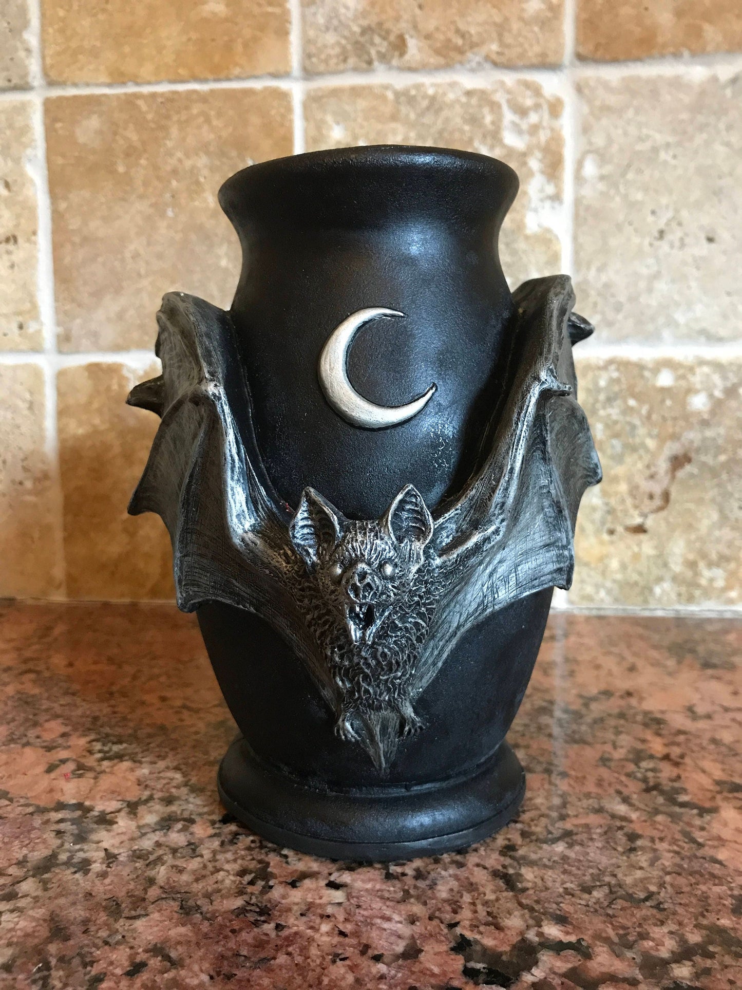 Vampire Bat Vase, Hand Painted Resin Sculpture | Unique Gothic Home Decor | Bat Vase Spooky Halloween Gift and Gothic Home Decor