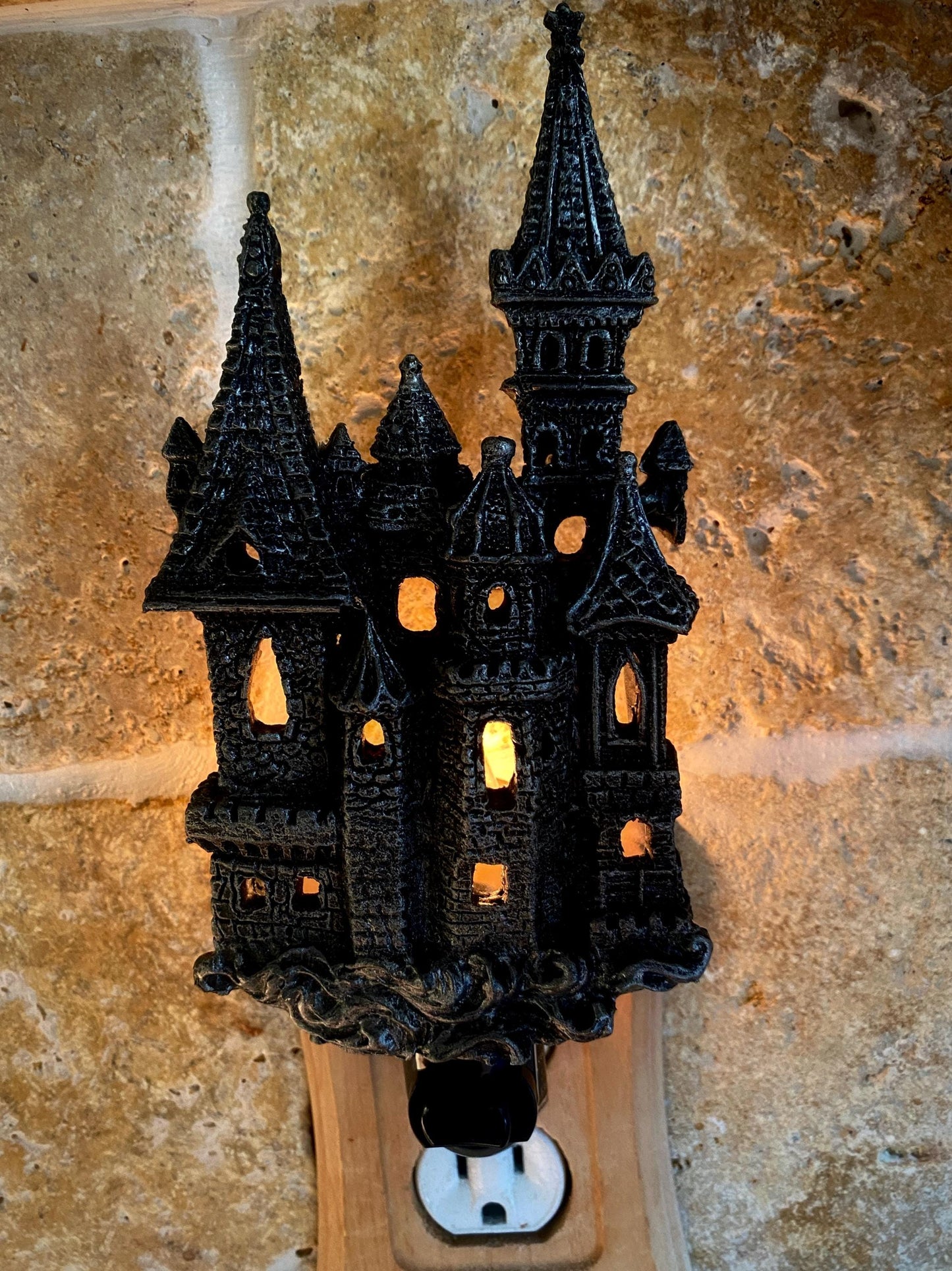 Medieval Castle Nightlight, Hand Painted Resin Sculpture | Victorian Gothic Night Light | Castle Lighting for Gothic Fantasy Home Decor