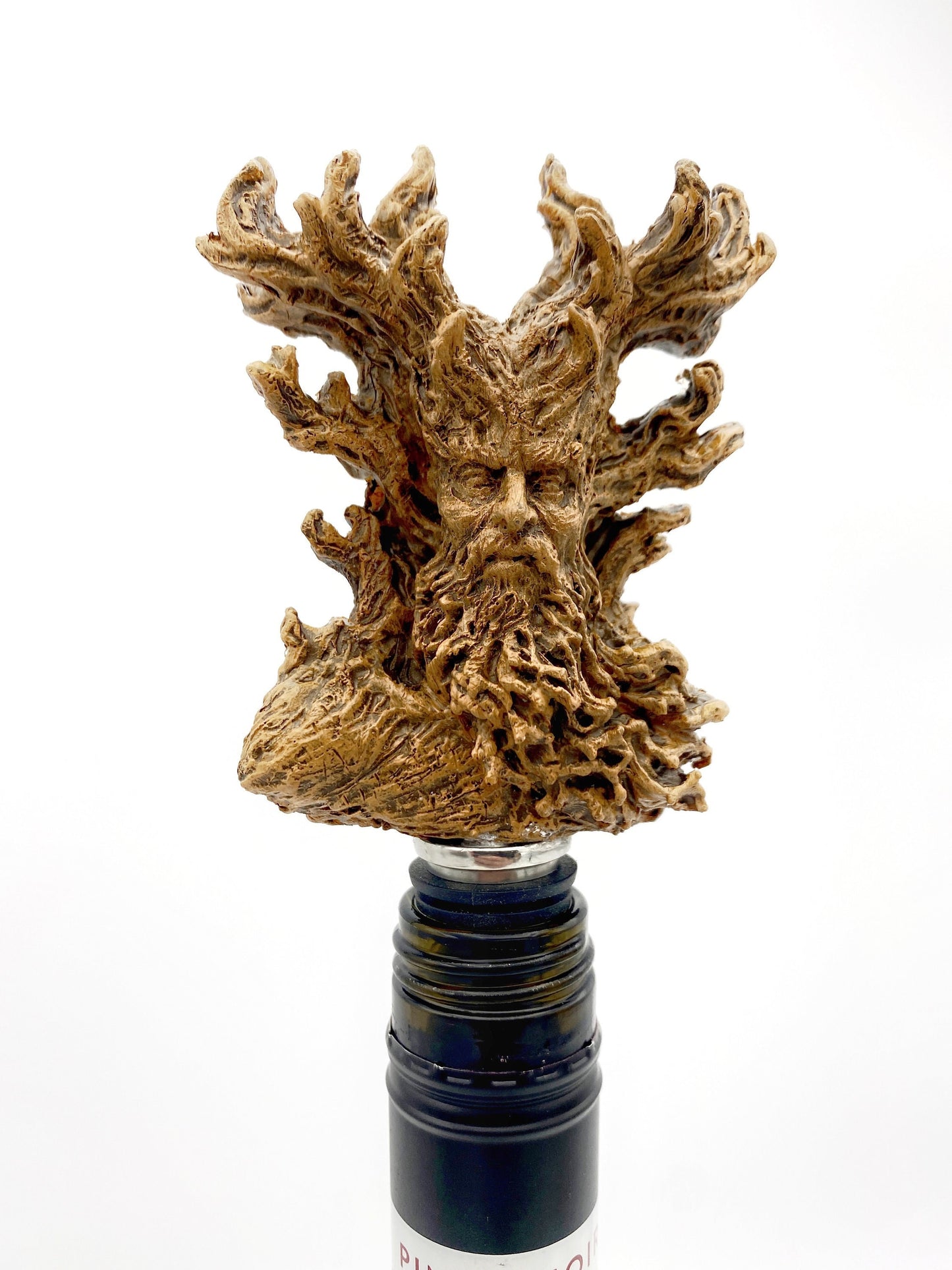 Cernunnos/ Green Man Winestopper, Hand Sculpted Resin, Mythic Fantasy Art Barware | Nature Bottle Stopper | Fantasy Wine and Barware Gift