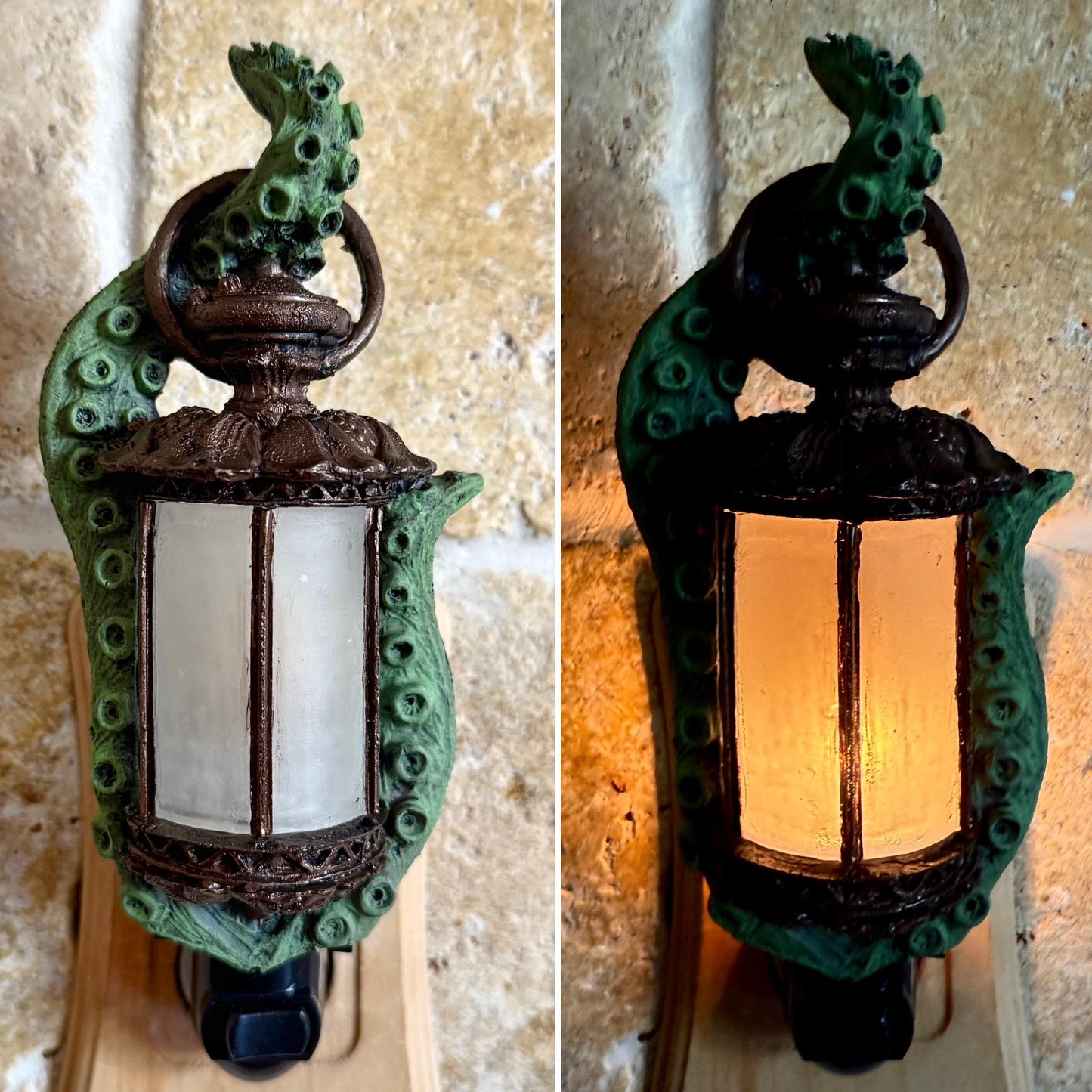 Tentacle Lantern Nightlight, Hand Painted Resin Sculpture | Nautical Gothic Night Light | Octopus Kraken Lighting for Fantasy Home Decor