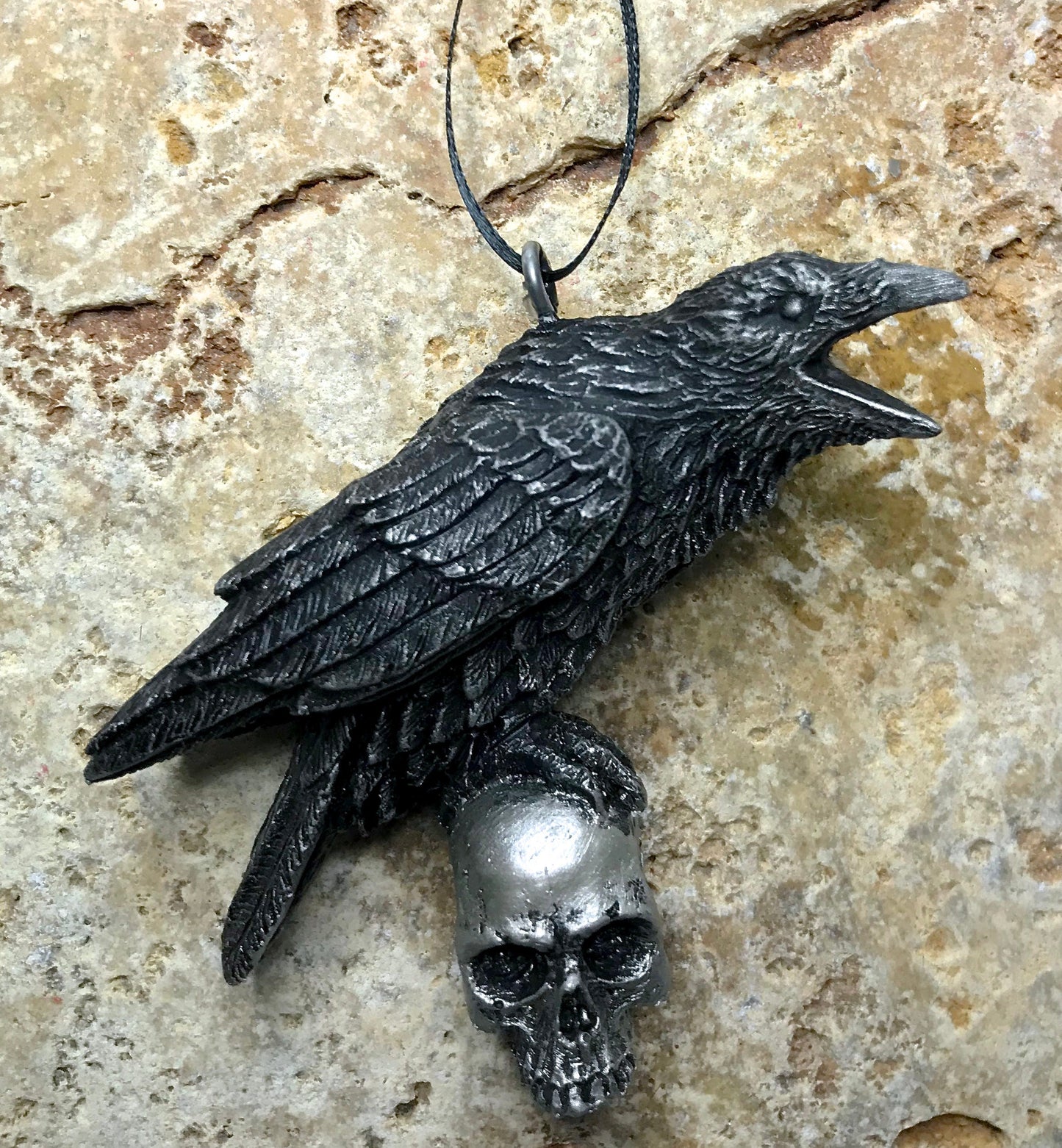 Raven Perched on Skull Ornament | Unique Gothic Home Decor | Resin Sculpture Poe's Raven, Literary Ornament Gift and Gothic Holiday Decor